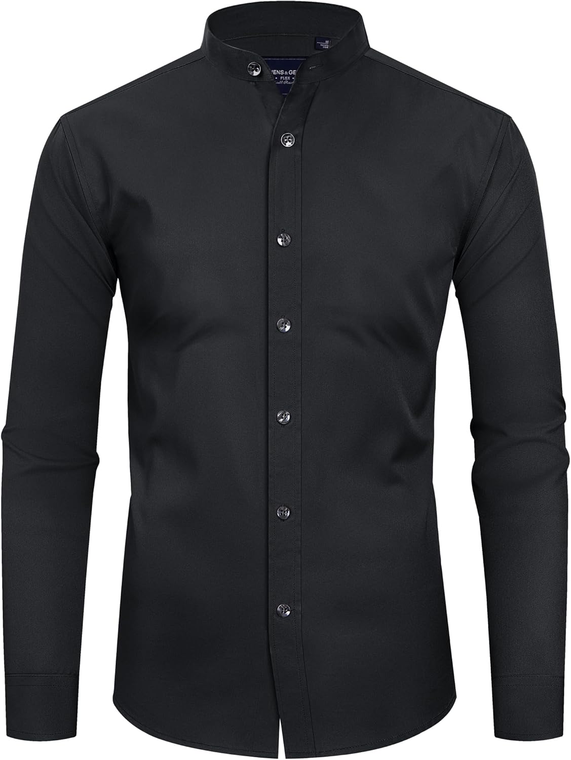 Men's Banded Collar Dress Shirts Wrinkle Free Mandarin Collar Button Down Shirt - Picture 25 of 32