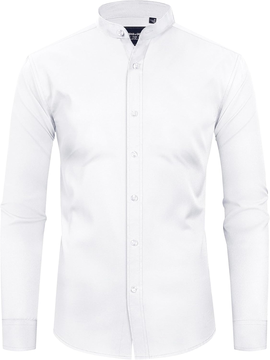 Men's Banded Collar Dress Shirts Wrinkle Free Mandarin Collar Button Down Shirt - Picture 26 of 32