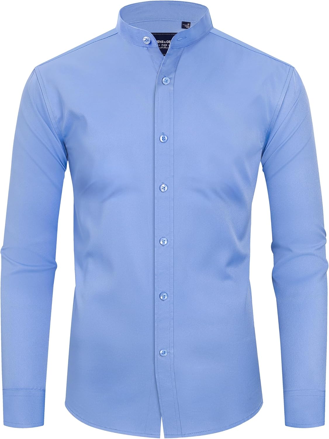 Men's Banded Collar Dress Shirts Wrinkle Free Mandarin Collar Button Down Shirt - Picture 27 of 32