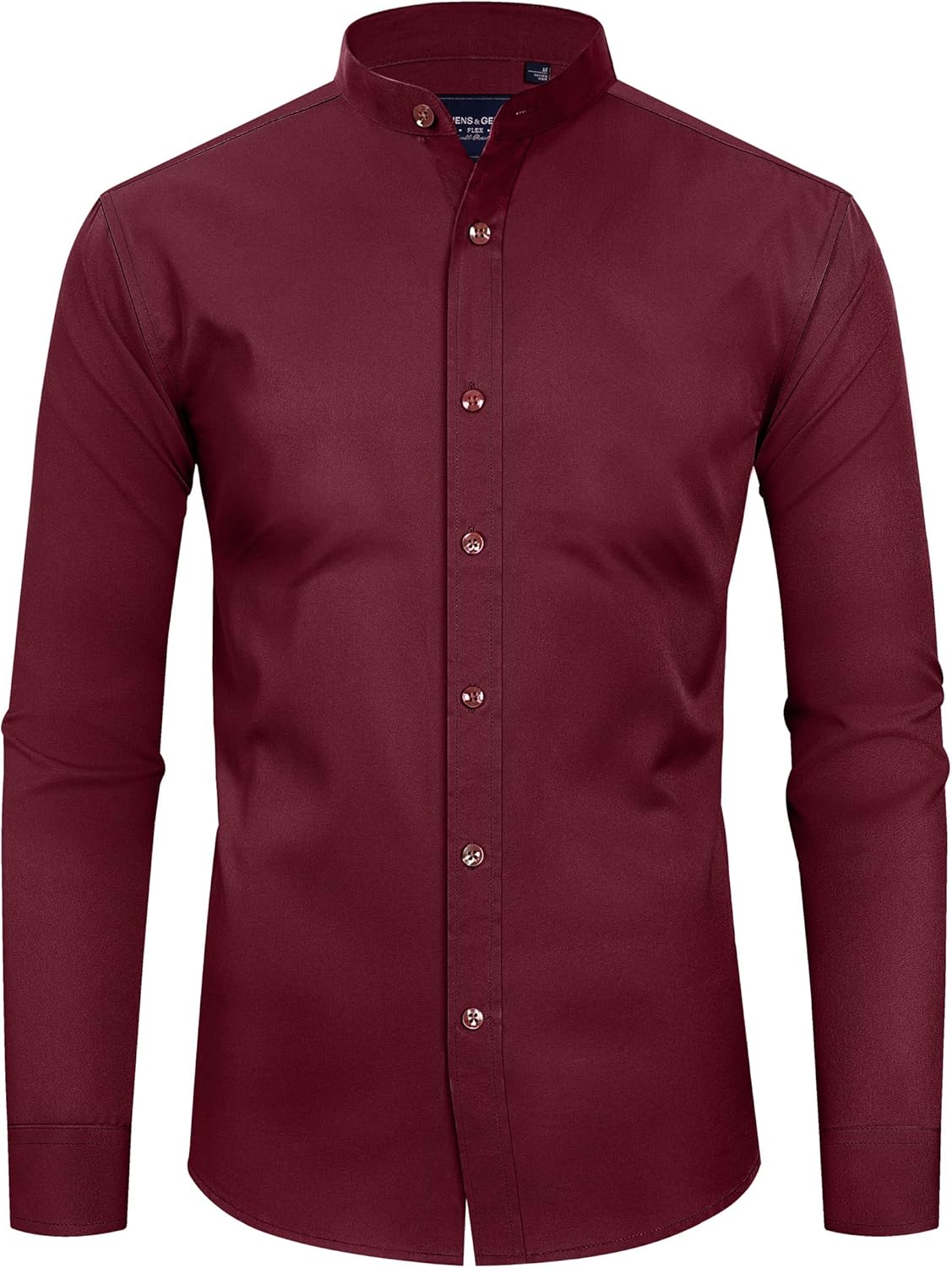 Men's Banded Collar Dress Shirts Wrinkle Free Mandarin Collar Button Down Shirt - Picture 28 of 32