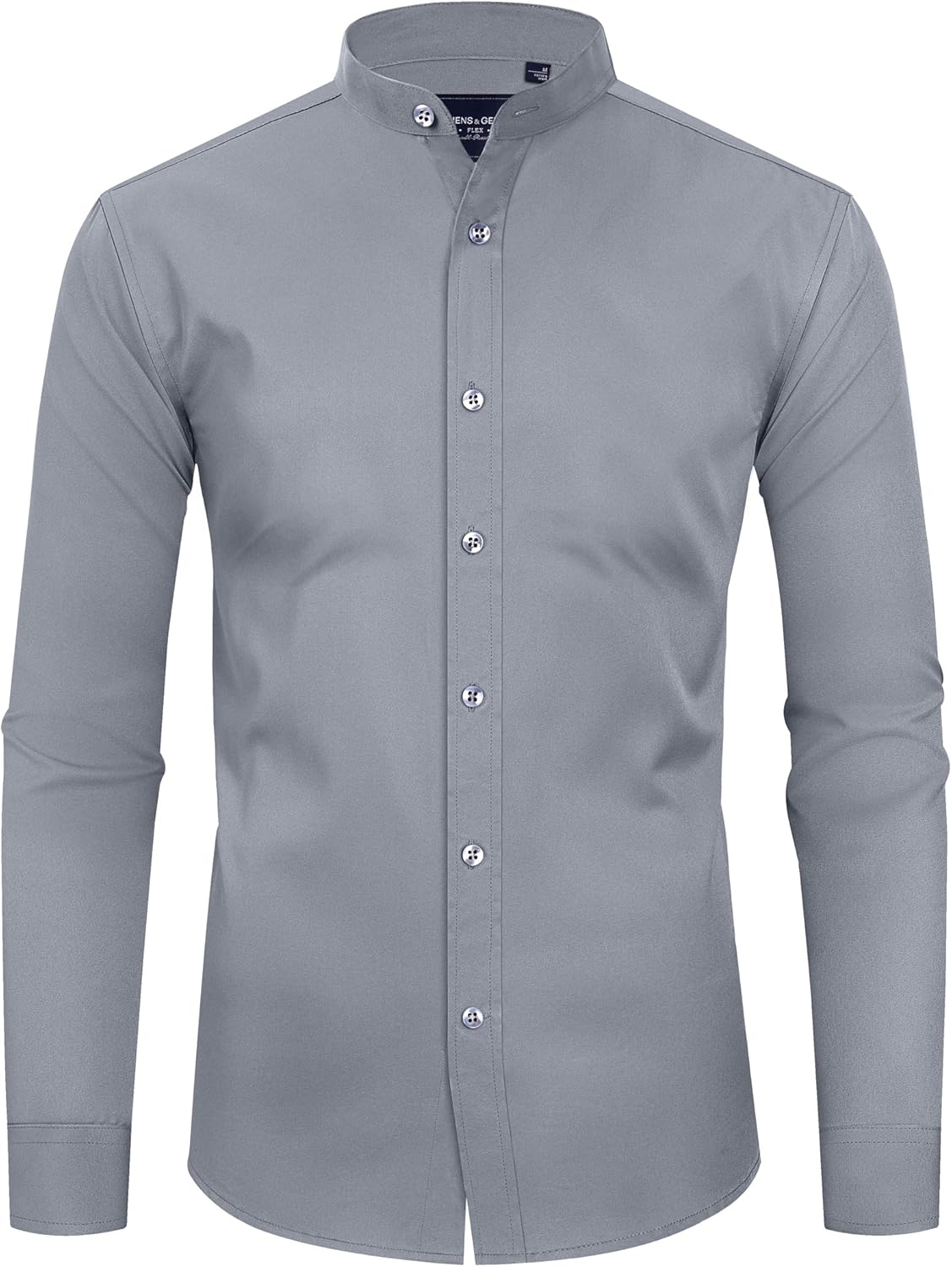 Men's Banded Collar Dress Shirts Wrinkle Free Mandarin Collar Button Down Shirt - Picture 29 of 32