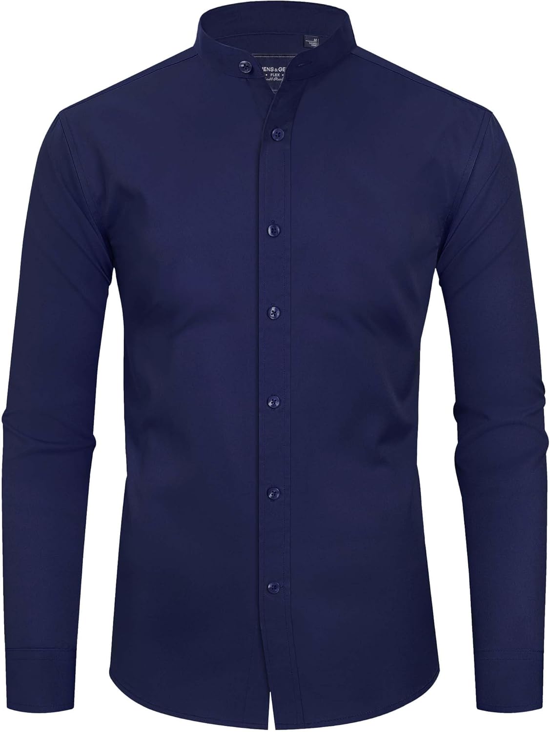 Men's Banded Collar Dress Shirts Wrinkle Free Mandarin Collar Button Down Shirt - Picture 30 of 32