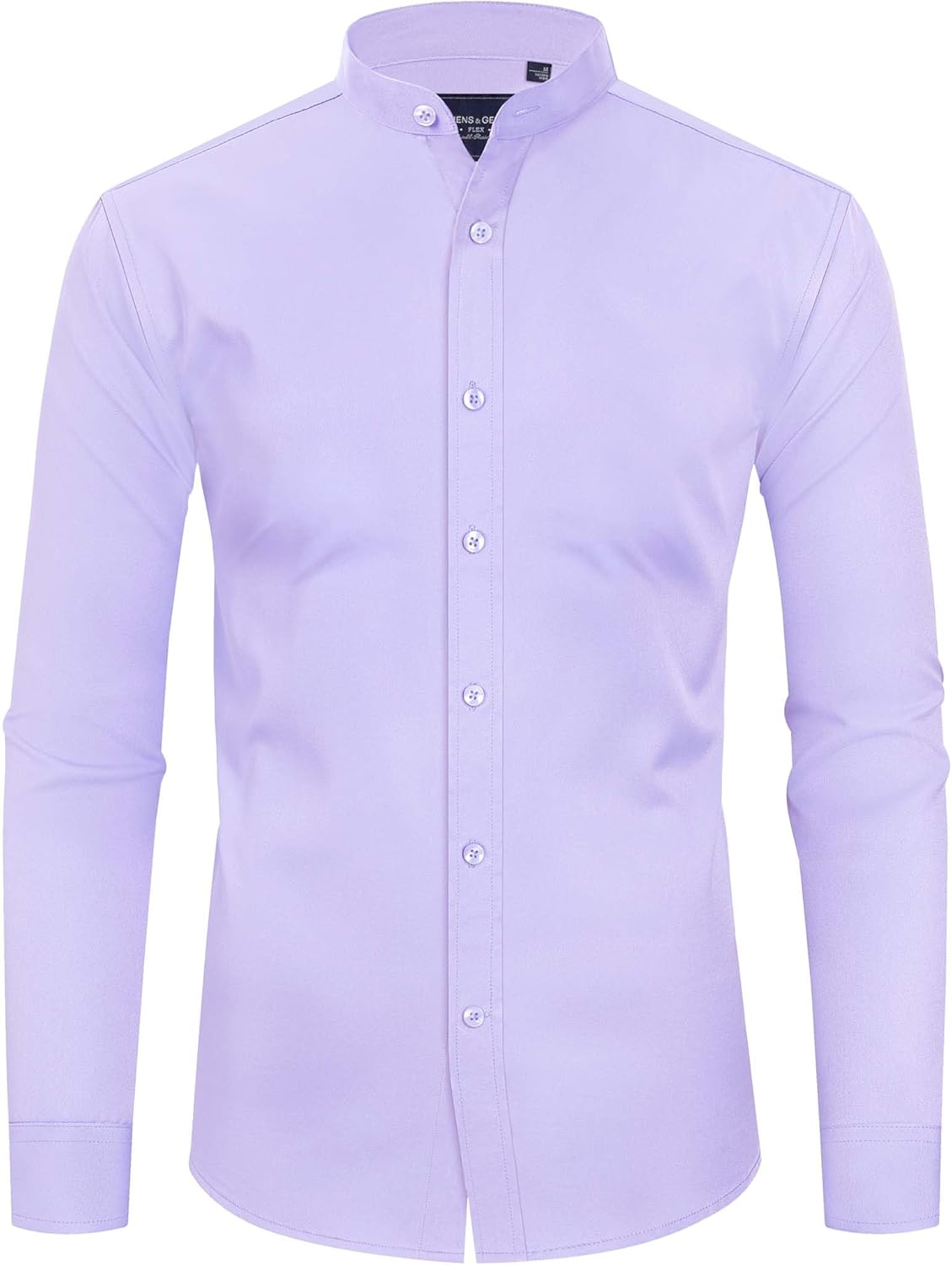 Men's Banded Collar Dress Shirts Wrinkle Free Mandarin Collar Button Down Shirt - Picture 32 of 32