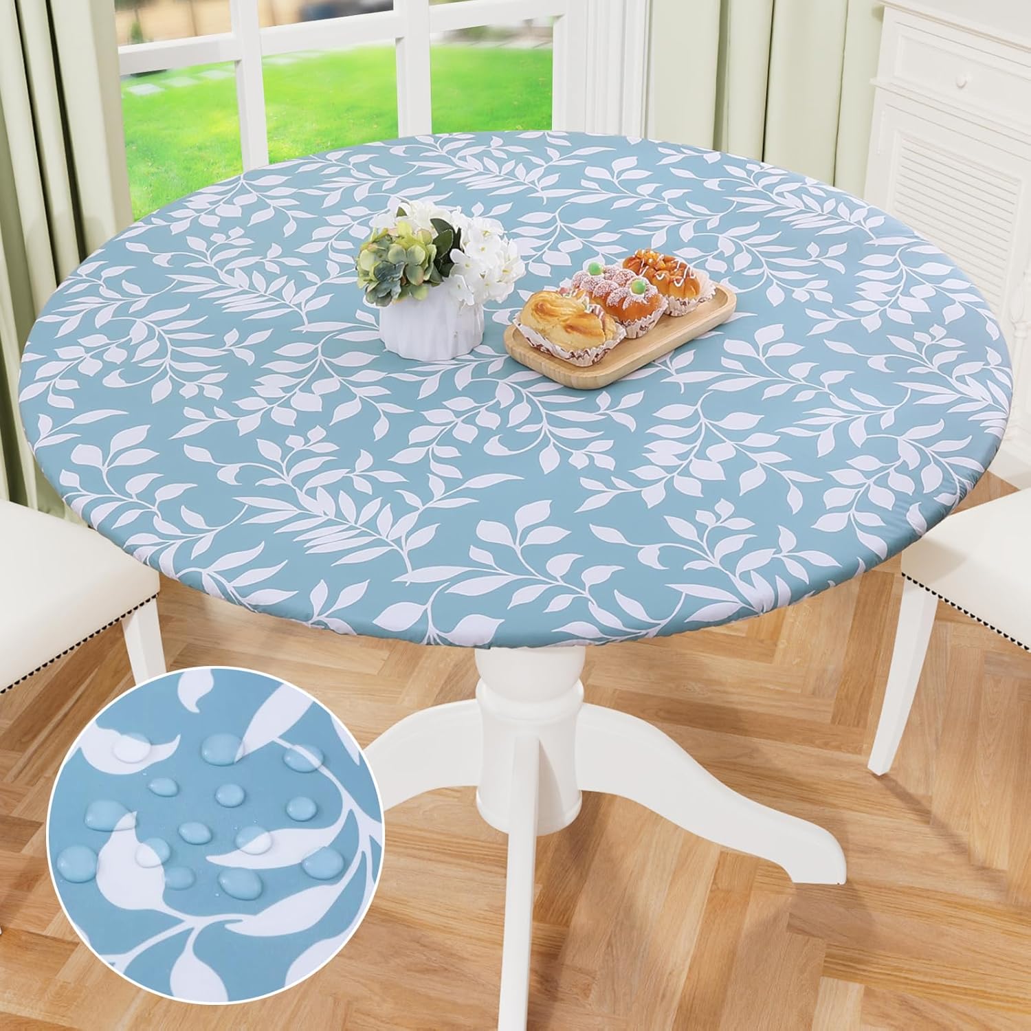 Round Fitted Tablecloth Elastic Edge Waterproof Oil Proof Plastic Table Cover - Picture 25 of 270