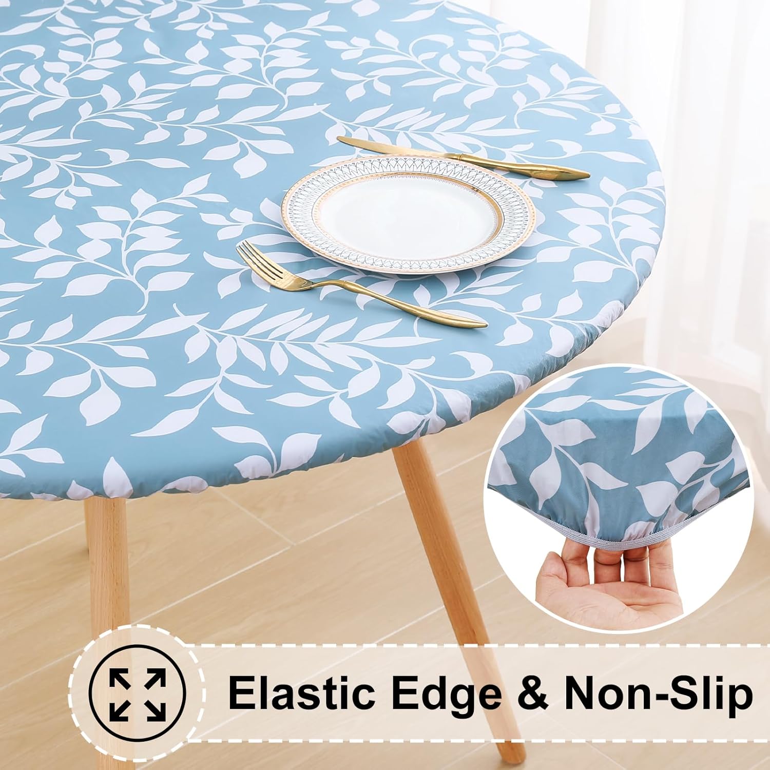 Round Fitted Tablecloth Elastic Edge Waterproof Oil Proof Plastic Table Cover - Picture 26 of 270