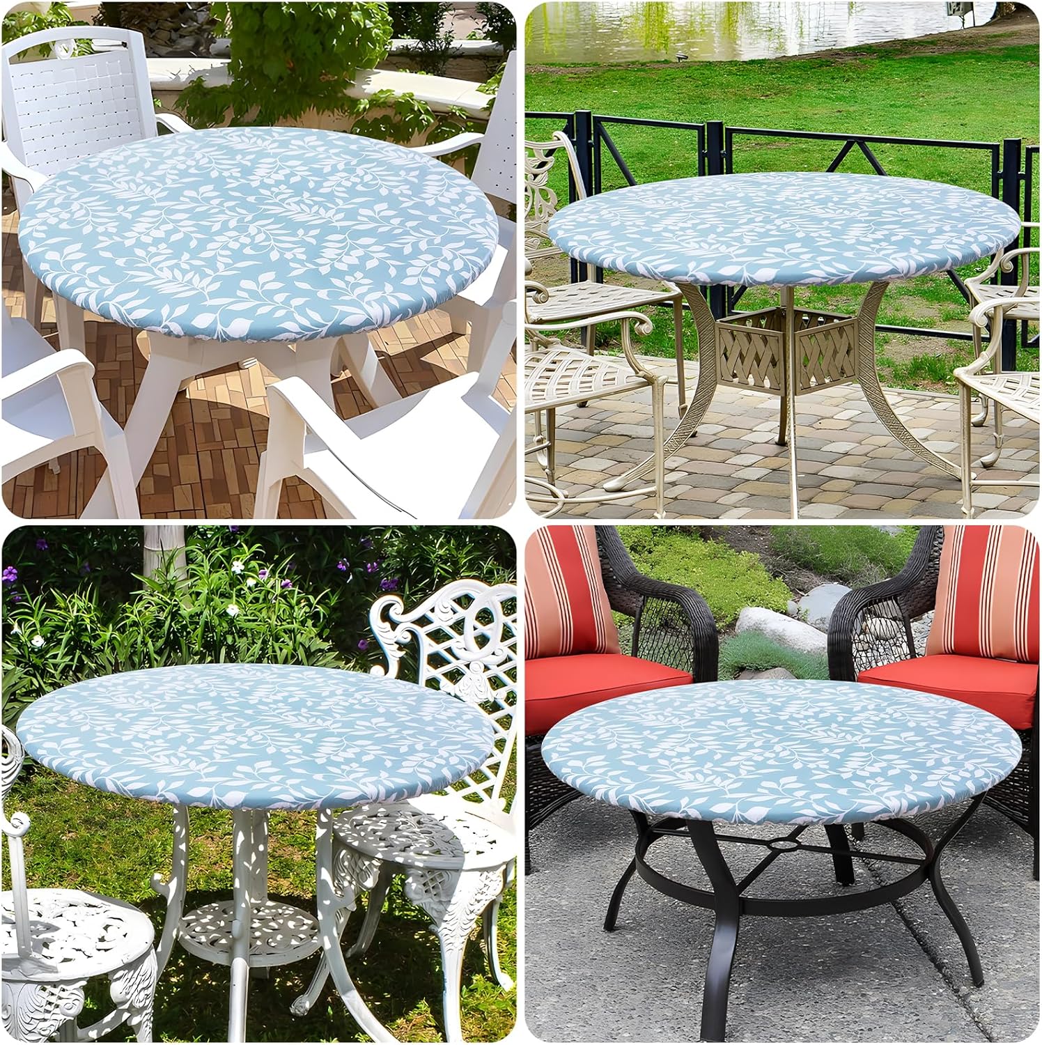 Round Fitted Tablecloth Elastic Edge Waterproof Oil Proof Plastic Table Cover - Picture 30 of 270