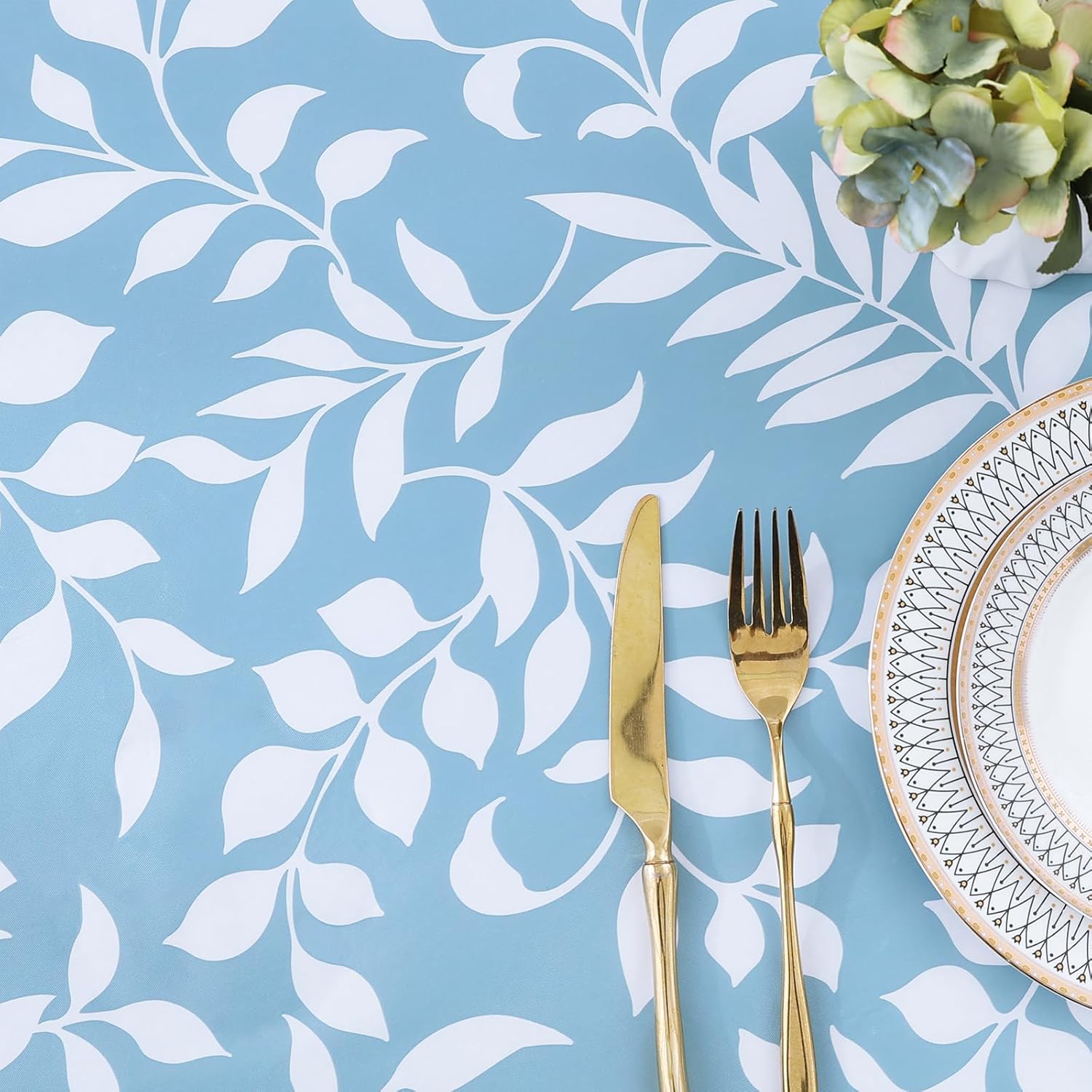 Round Fitted Tablecloth Elastic Edge Waterproof Oil Proof Plastic Table Cover - Picture 32 of 270