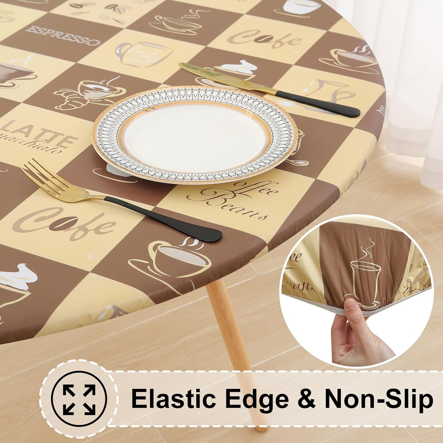 Round Fitted Tablecloth Elastic Edge Waterproof Oil Proof Plastic Table Cover - Picture 42 of 270