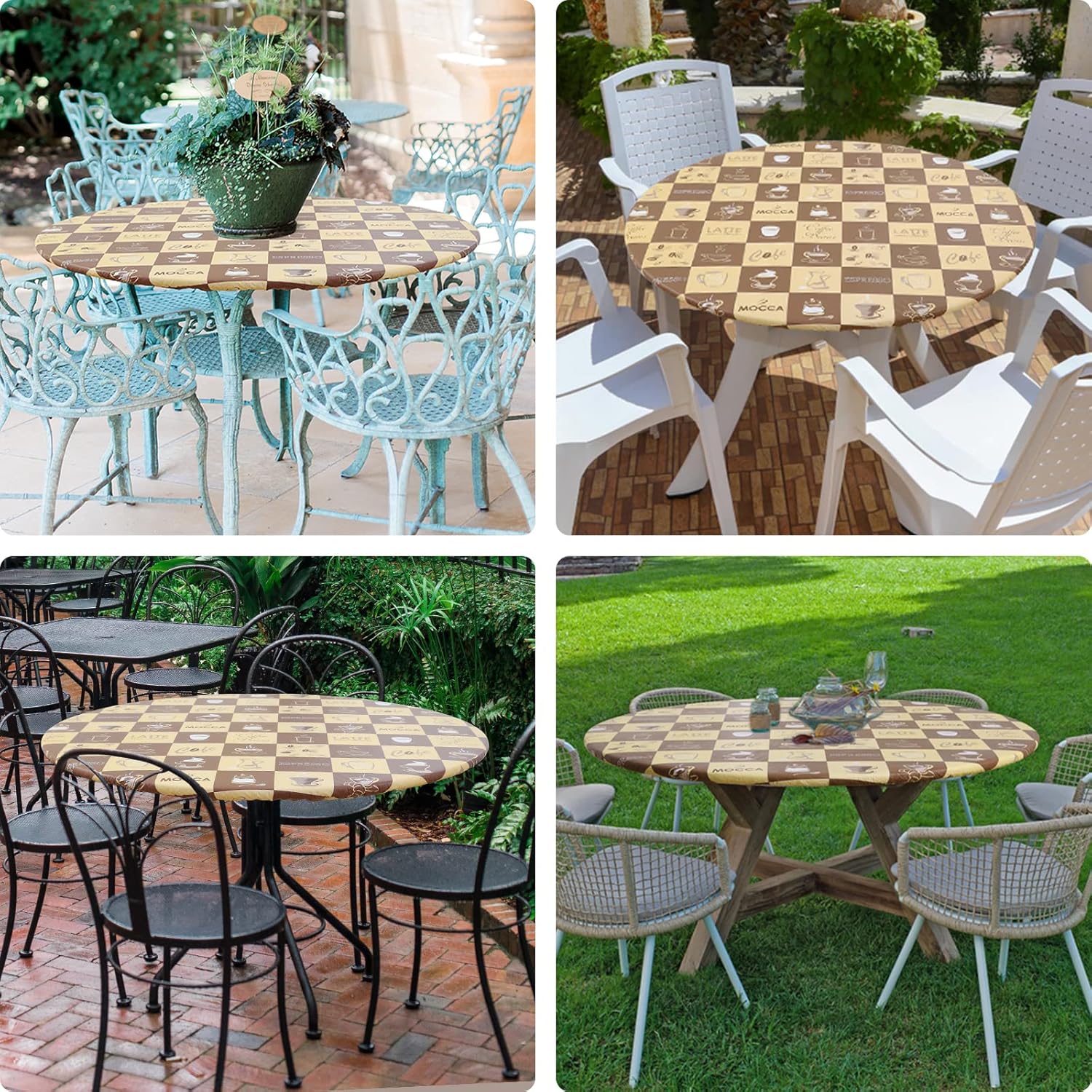 Round Fitted Tablecloth Elastic Edge Waterproof Oil Proof Plastic Table Cover - Picture 46 of 270