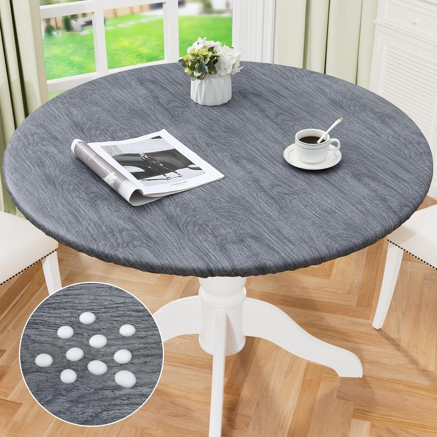 Round Fitted Tablecloth Elastic Edge Waterproof Oil Proof Plastic Table Cover - Picture 60 of 270
