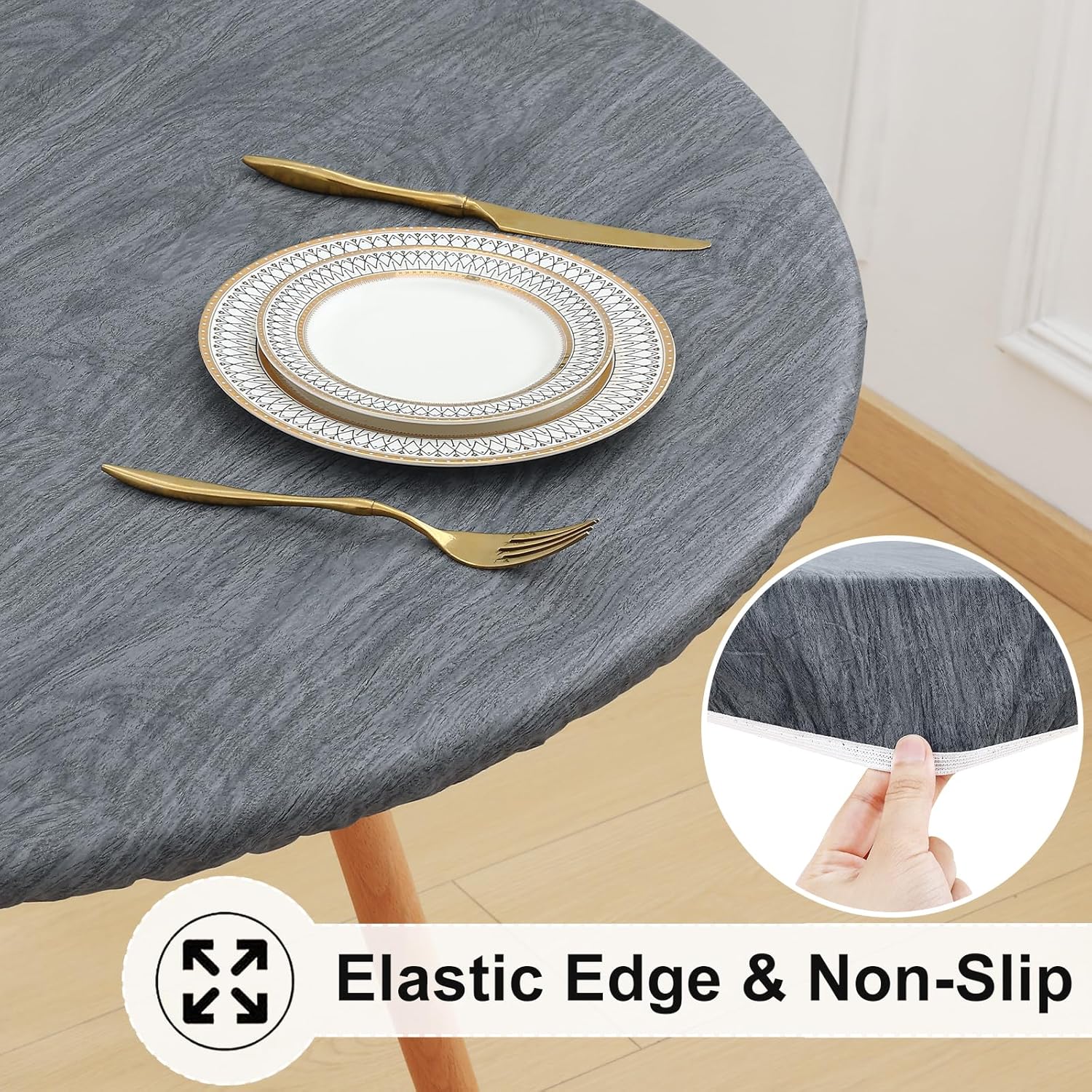 Round Fitted Tablecloth Elastic Edge Waterproof Oil Proof Plastic Table Cover - Picture 61 of 270