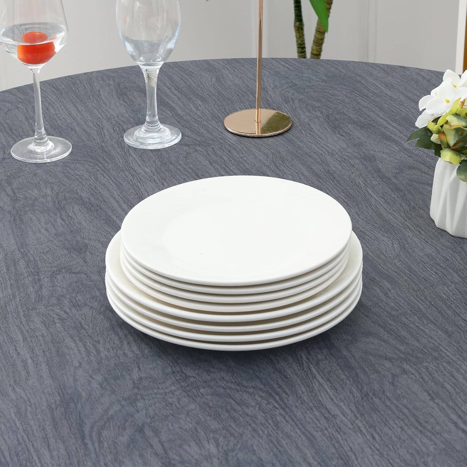 Round Fitted Tablecloth Elastic Edge Waterproof Oil Proof Plastic Table Cover - Picture 66 of 270