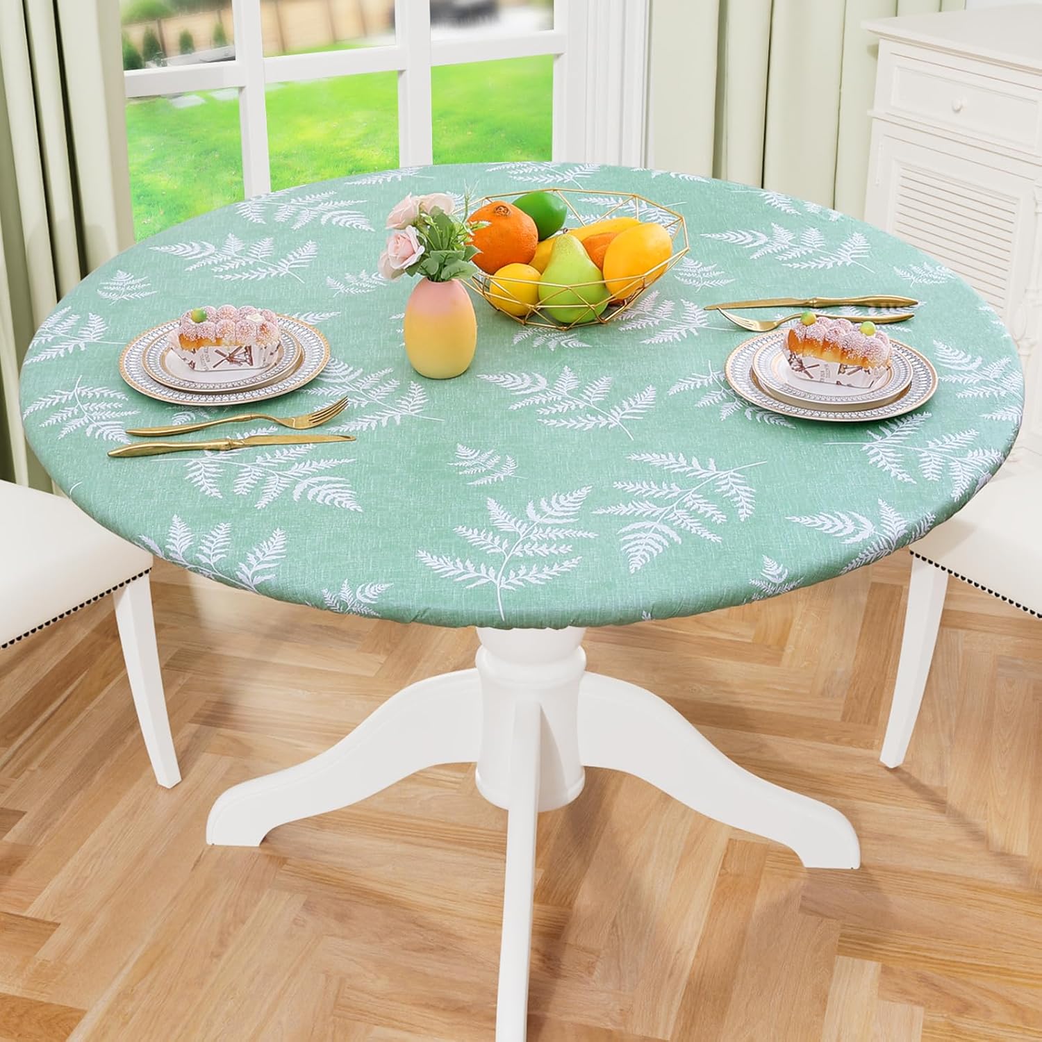 Round Fitted Tablecloth Elastic Edge Waterproof Oil Proof Plastic Table Cover - Picture 69 of 270