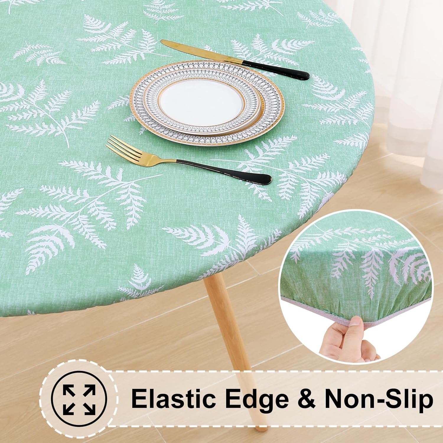 Round Fitted Tablecloth Elastic Edge Waterproof Oil Proof Plastic Table Cover - Picture 70 of 270