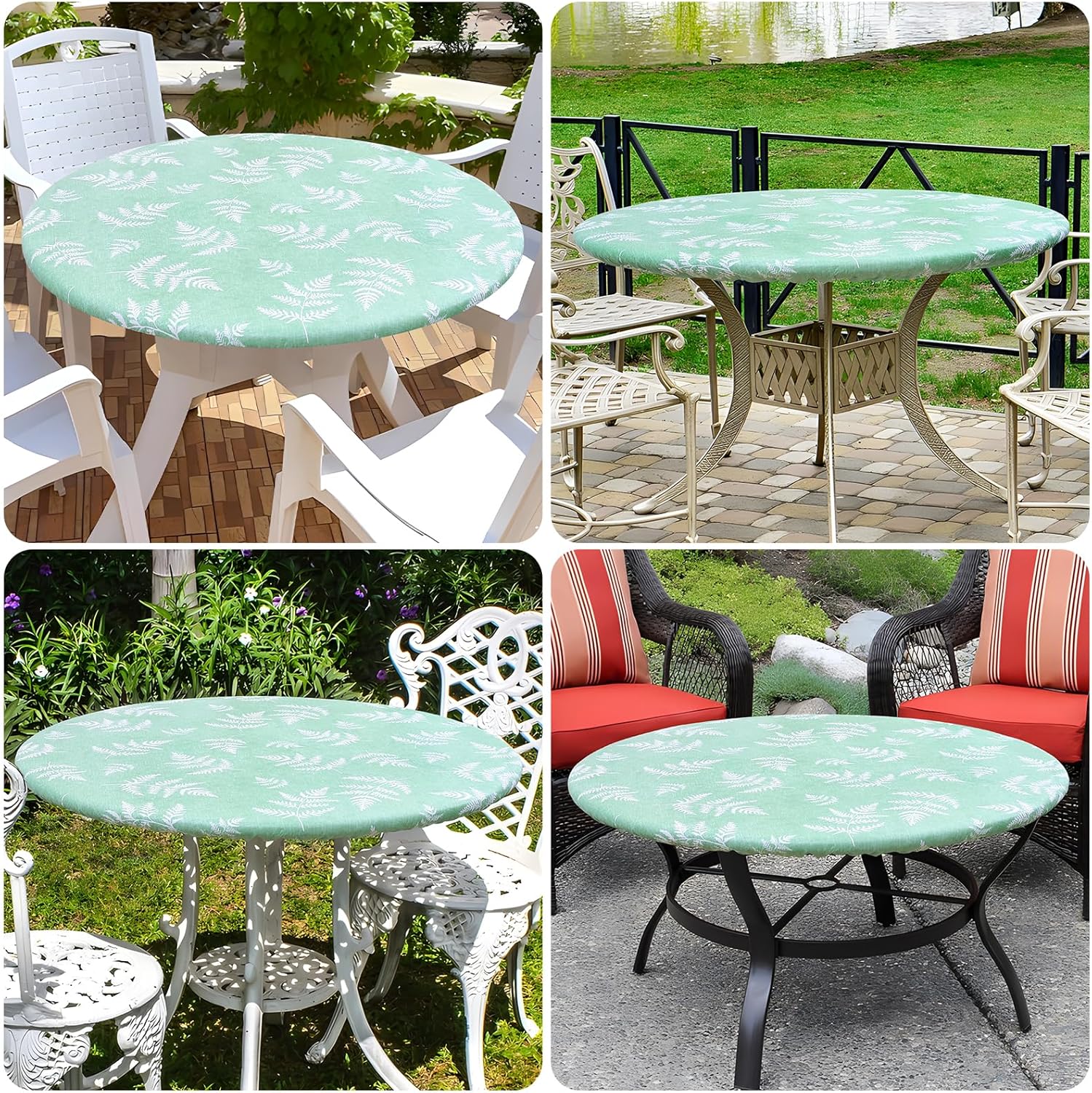 Round Fitted Tablecloth Elastic Edge Waterproof Oil Proof Plastic Table Cover - Picture 74 of 270