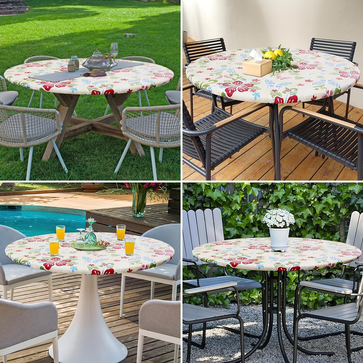 Round Fitted Tablecloth Elastic Edge Waterproof Oil Proof Plastic Table Cover - Picture 84 of 270