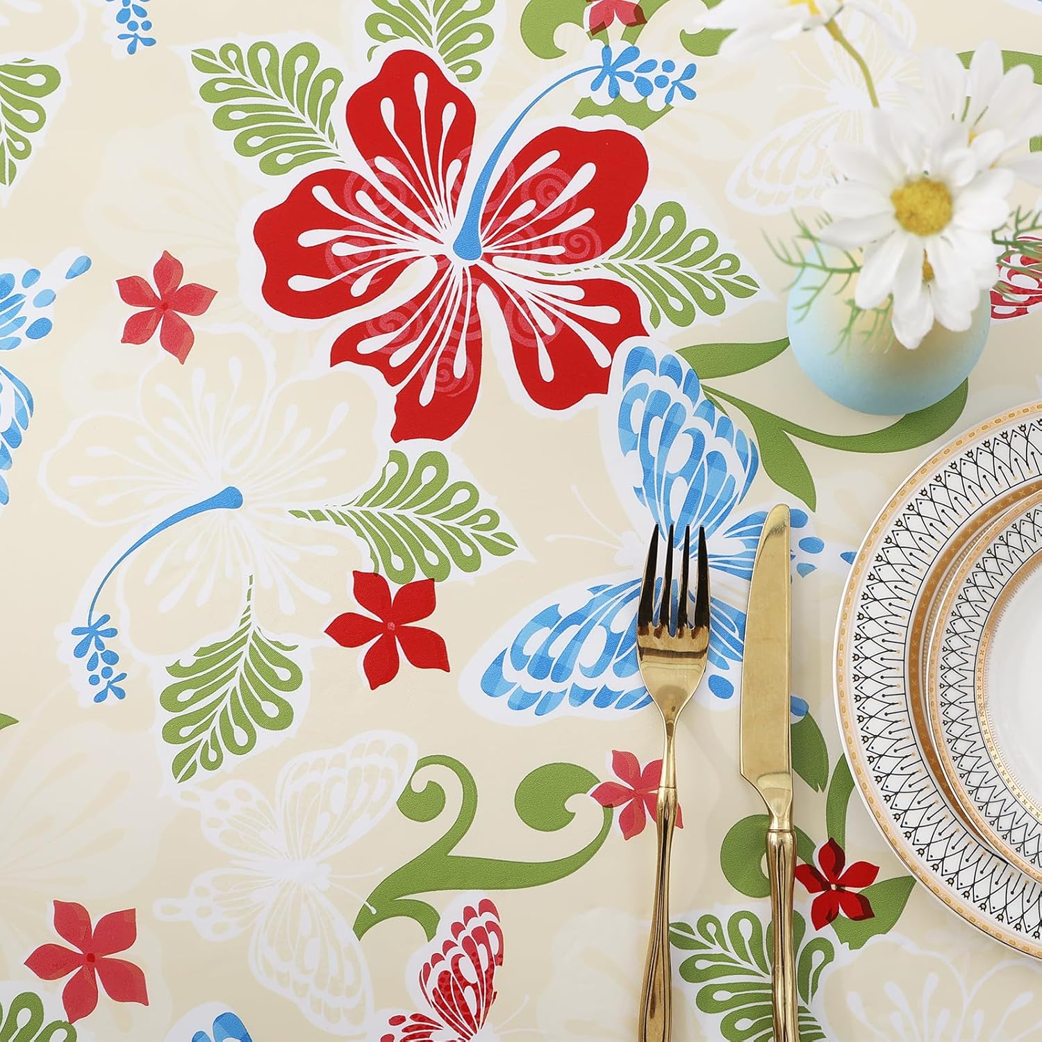 Round Fitted Tablecloth Elastic Edge Waterproof Oil Proof Plastic Table Cover - Picture 89 of 270