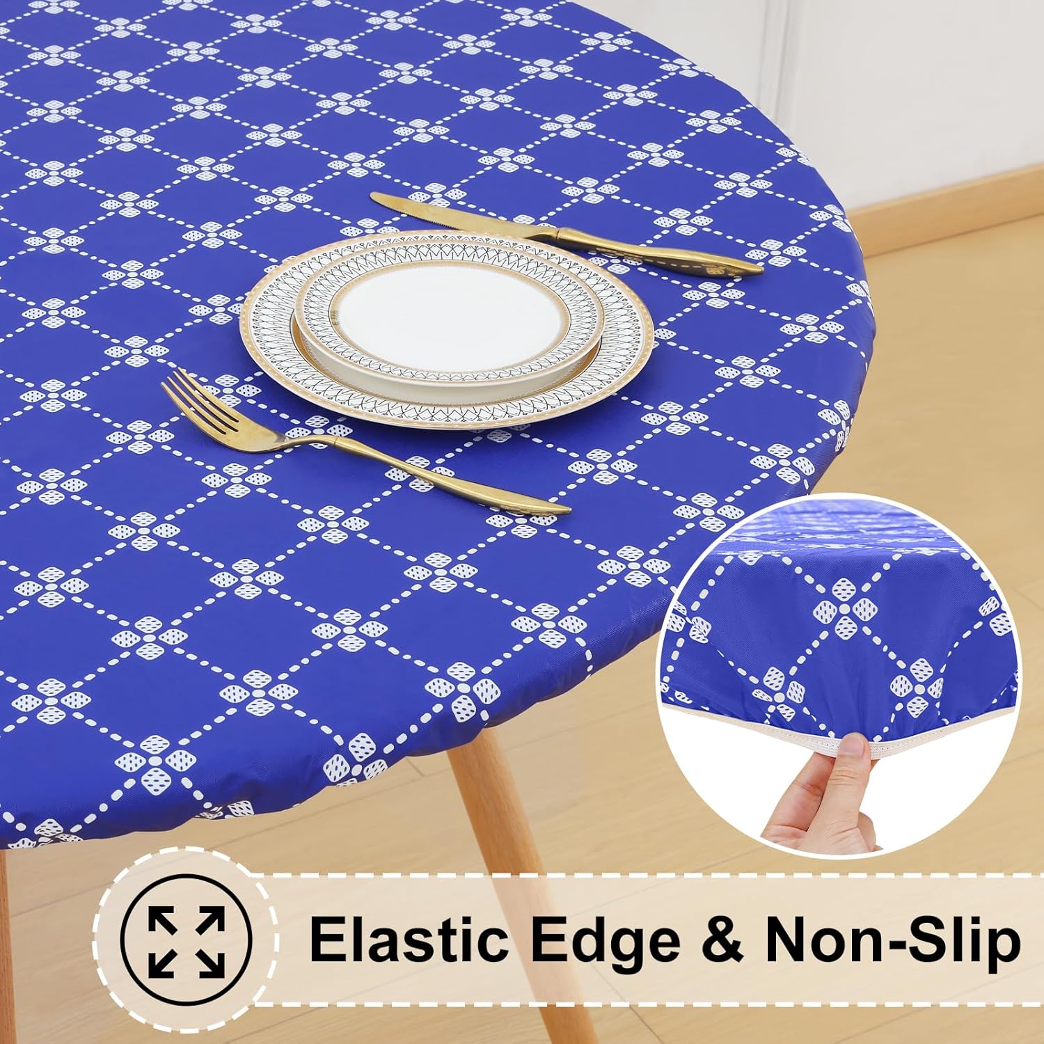Round Fitted Tablecloth Elastic Edge Waterproof Oil Proof Plastic Table Cover - Picture 91 of 270