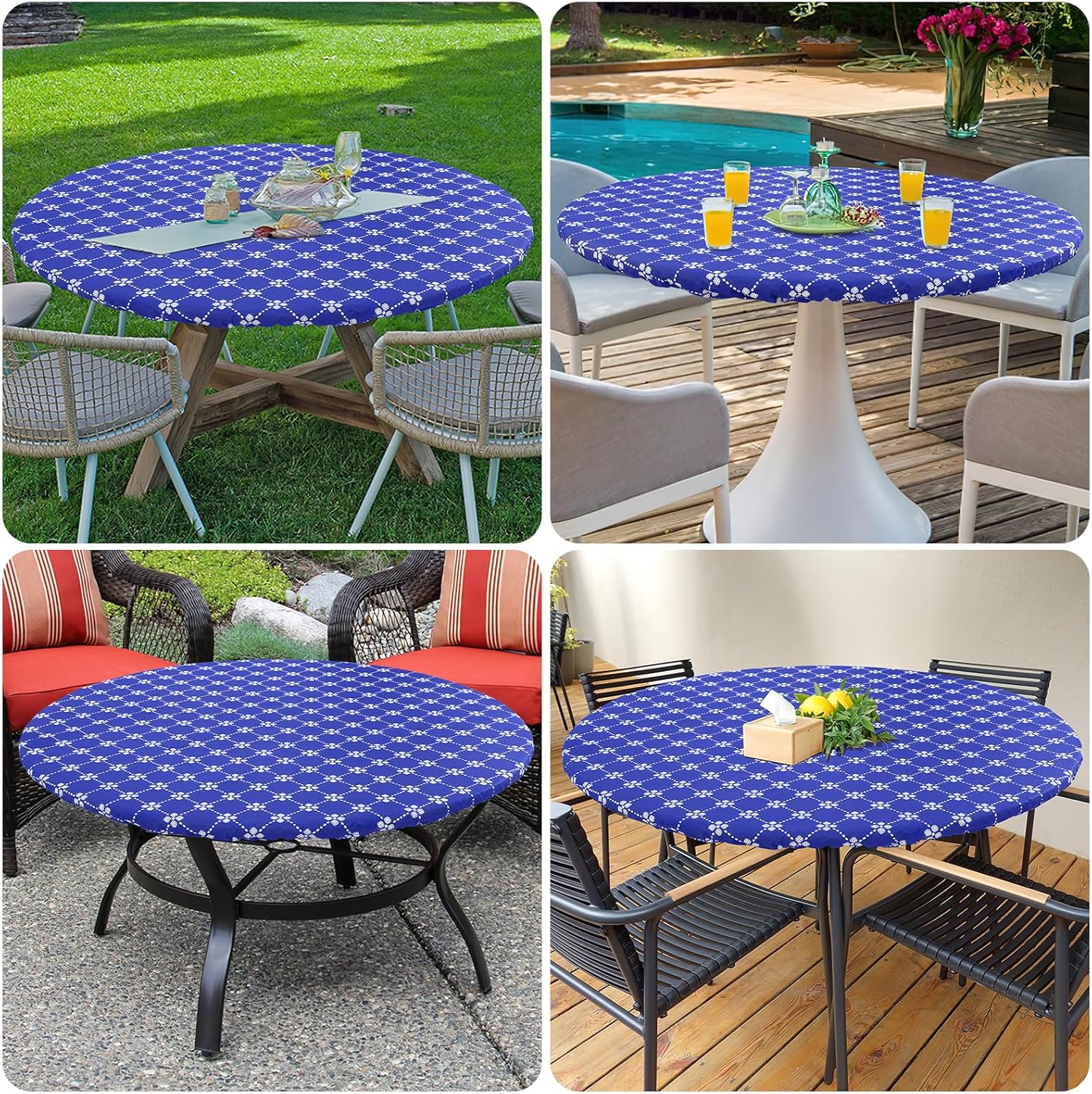 Round Fitted Tablecloth Elastic Edge Waterproof Oil Proof Plastic Table Cover - Picture 95 of 270