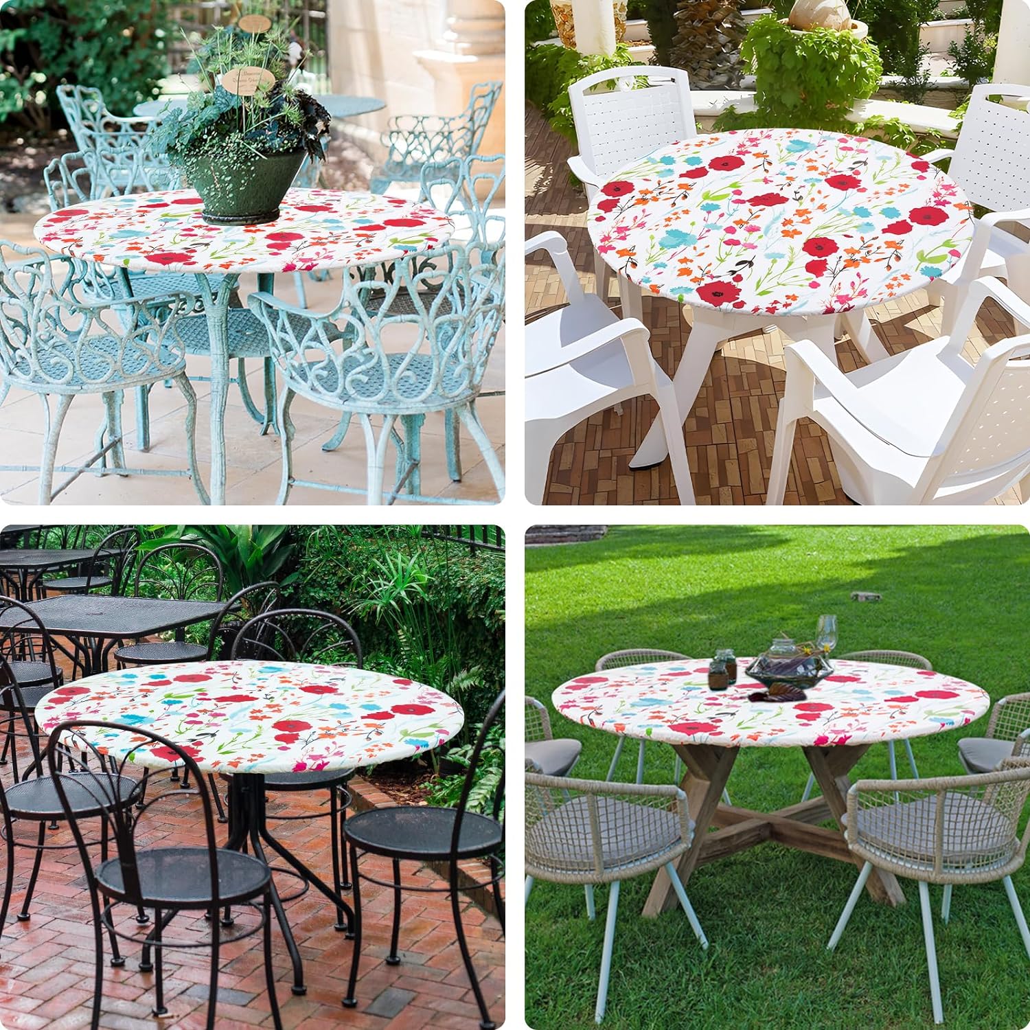 Round Fitted Tablecloth Elastic Edge Waterproof Oil Proof Plastic Table Cover - Picture 104 of 270