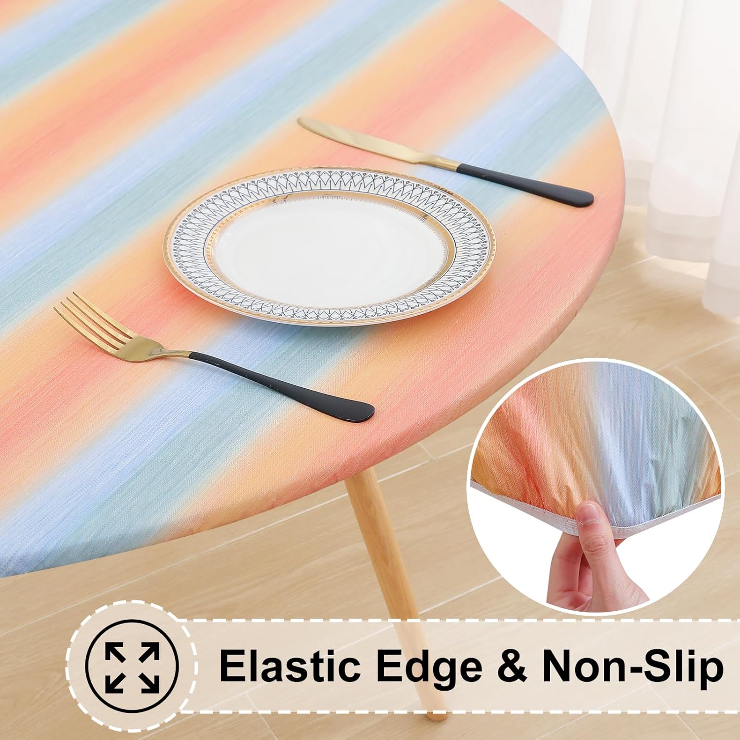 Round Fitted Tablecloth Elastic Edge Waterproof Oil Proof Plastic Table Cover - Picture 112 of 270