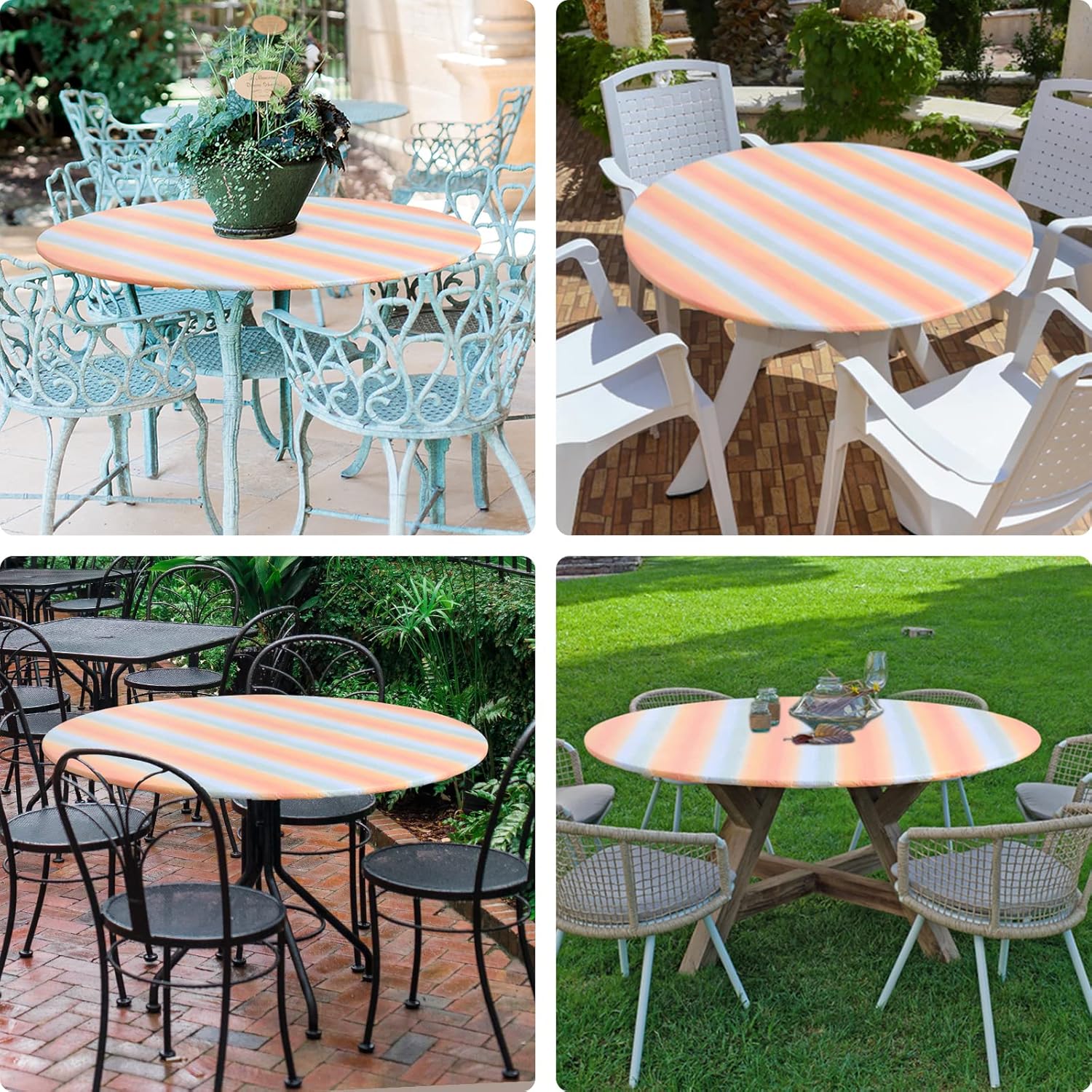 Round Fitted Tablecloth Elastic Edge Waterproof Oil Proof Plastic Table Cover - Picture 116 of 270
