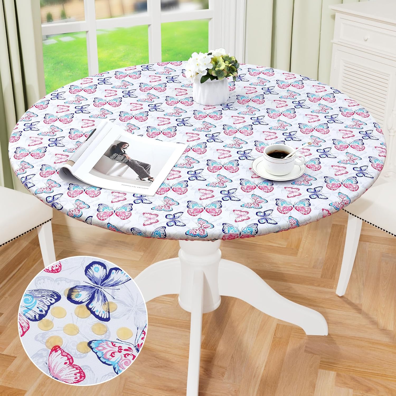 Round Fitted Tablecloth Elastic Edge Waterproof Oil Proof Plastic Table Cover - Picture 119 of 270