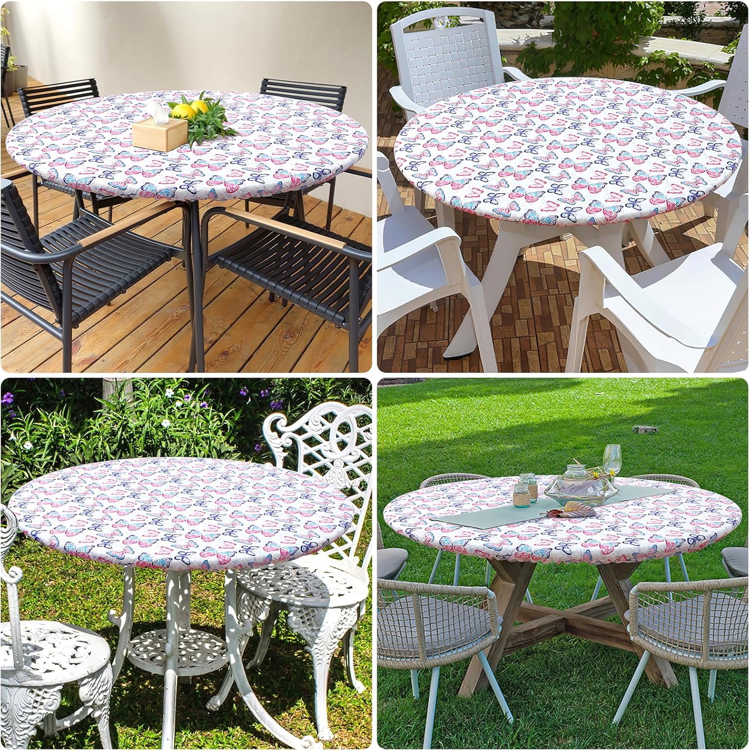 Round Fitted Tablecloth Elastic Edge Waterproof Oil Proof Plastic Table Cover - Picture 124 of 270