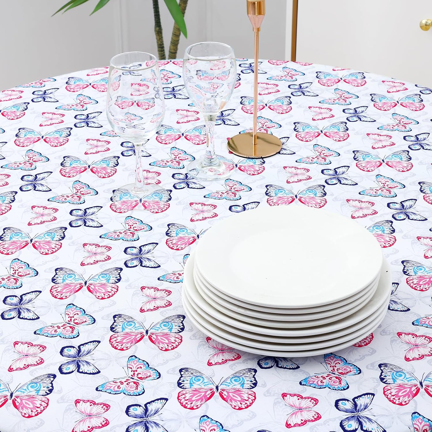 Round Fitted Tablecloth Elastic Edge Waterproof Oil Proof Plastic Table Cover - Picture 126 of 270