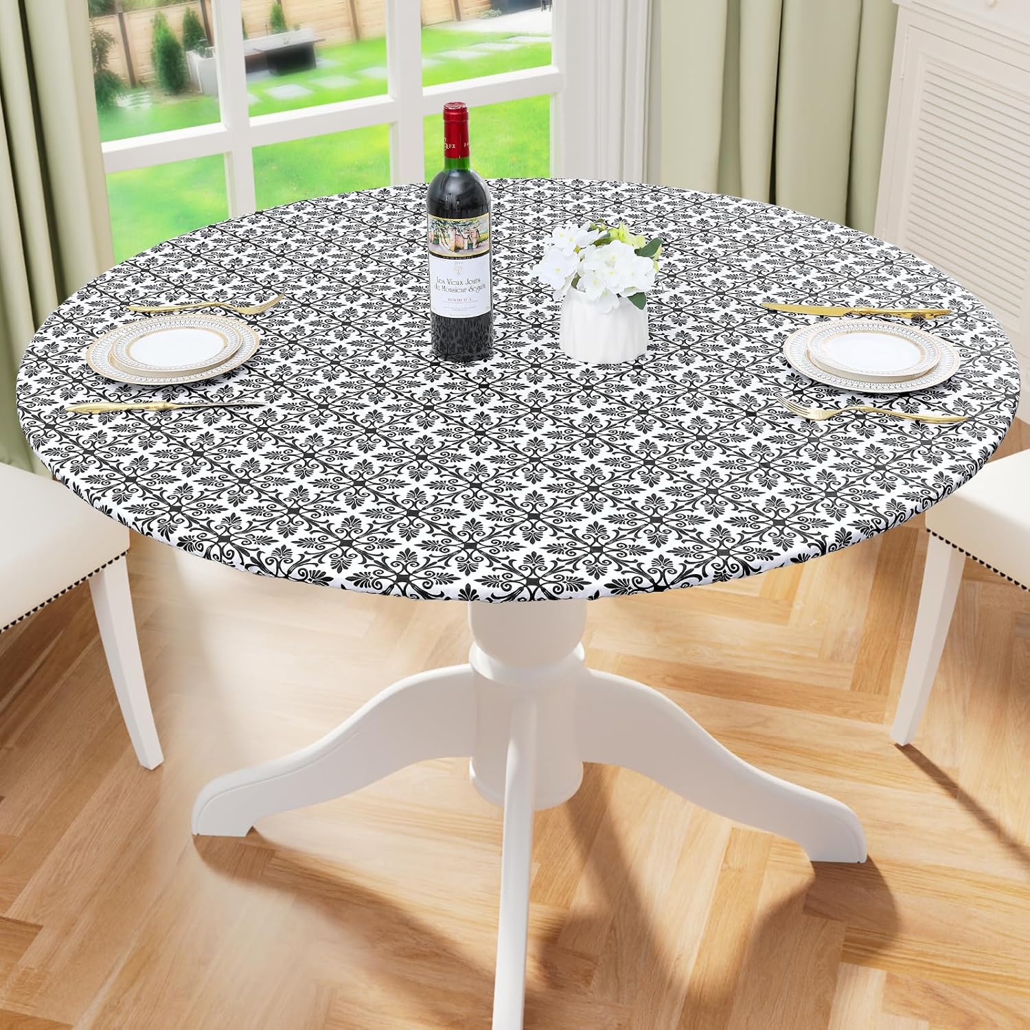 Round Fitted Tablecloth Elastic Edge Waterproof Oil Proof Plastic Table Cover - Picture 127 of 270