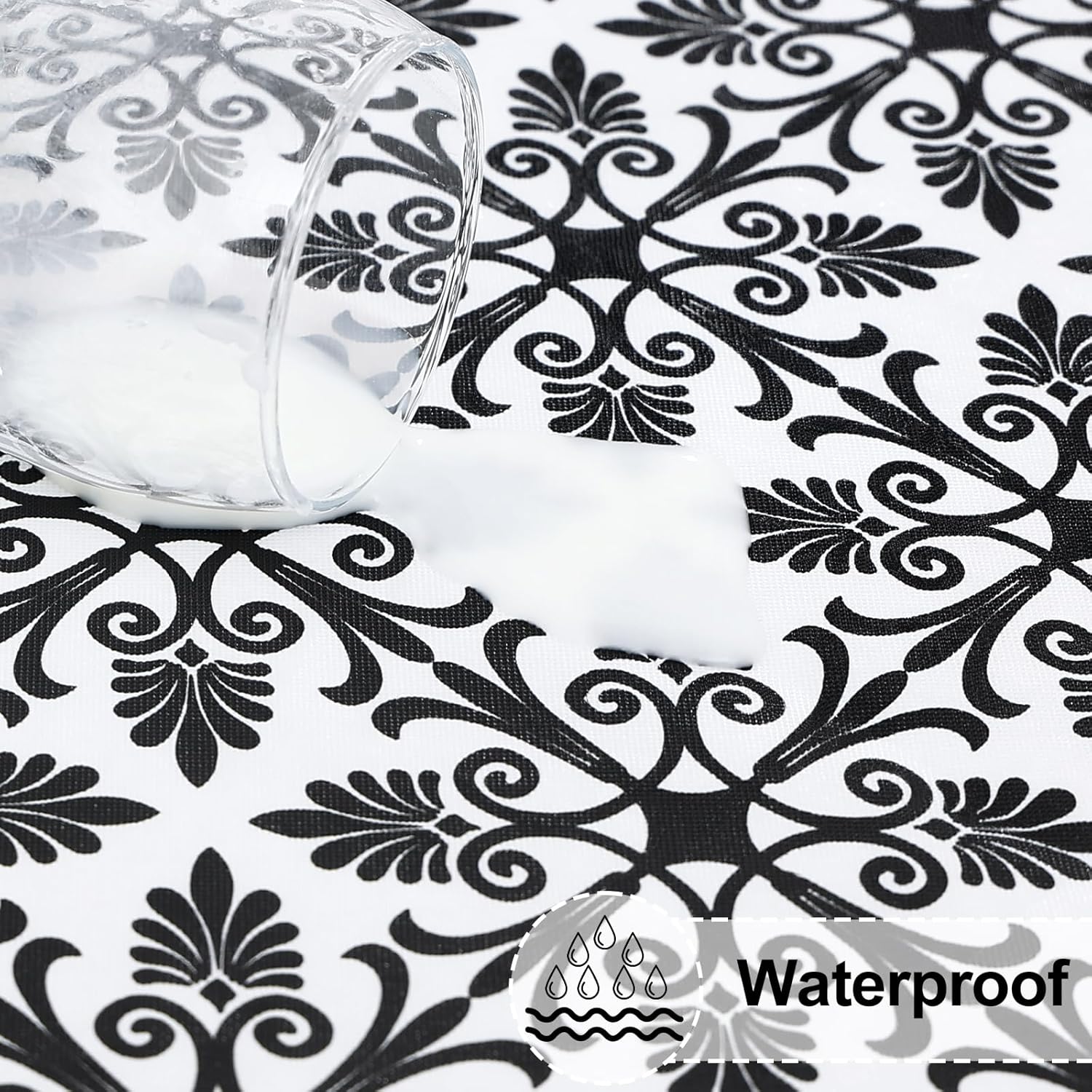 Round Fitted Tablecloth Elastic Edge Waterproof Oil Proof Plastic Table Cover - Picture 129 of 270