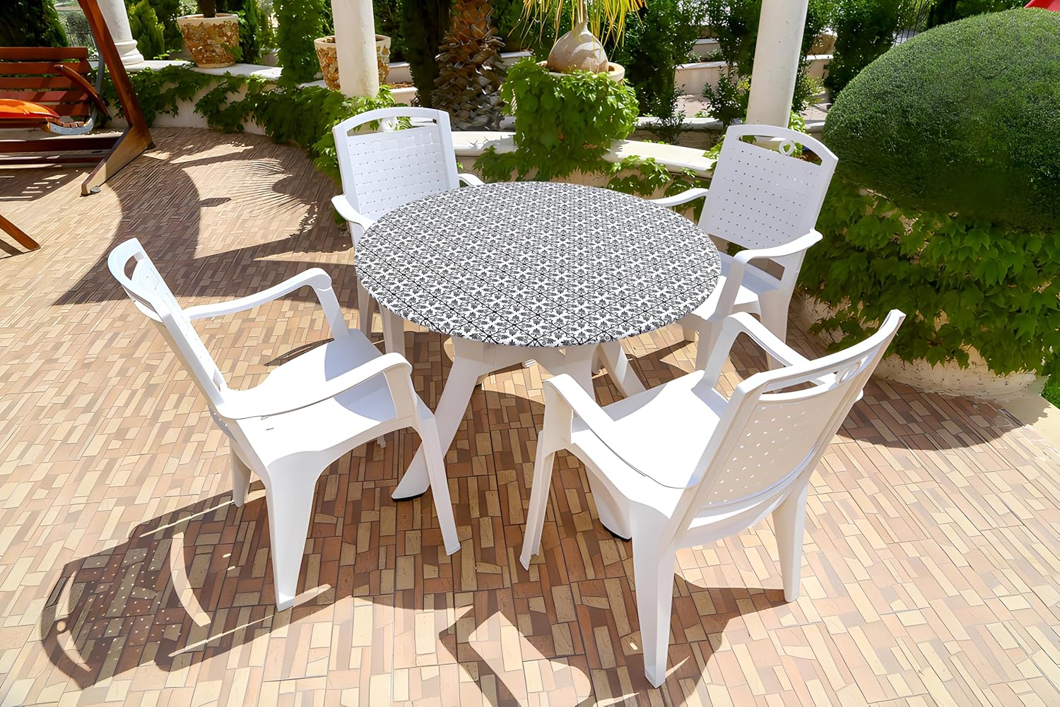 Round Fitted Tablecloth Elastic Edge Waterproof Oil Proof Plastic Table Cover - Picture 132 of 270