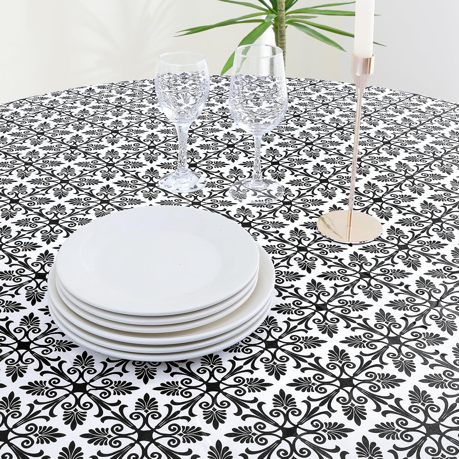 Round Fitted Tablecloth Elastic Edge Waterproof Oil Proof Plastic Table Cover - Picture 134 of 270