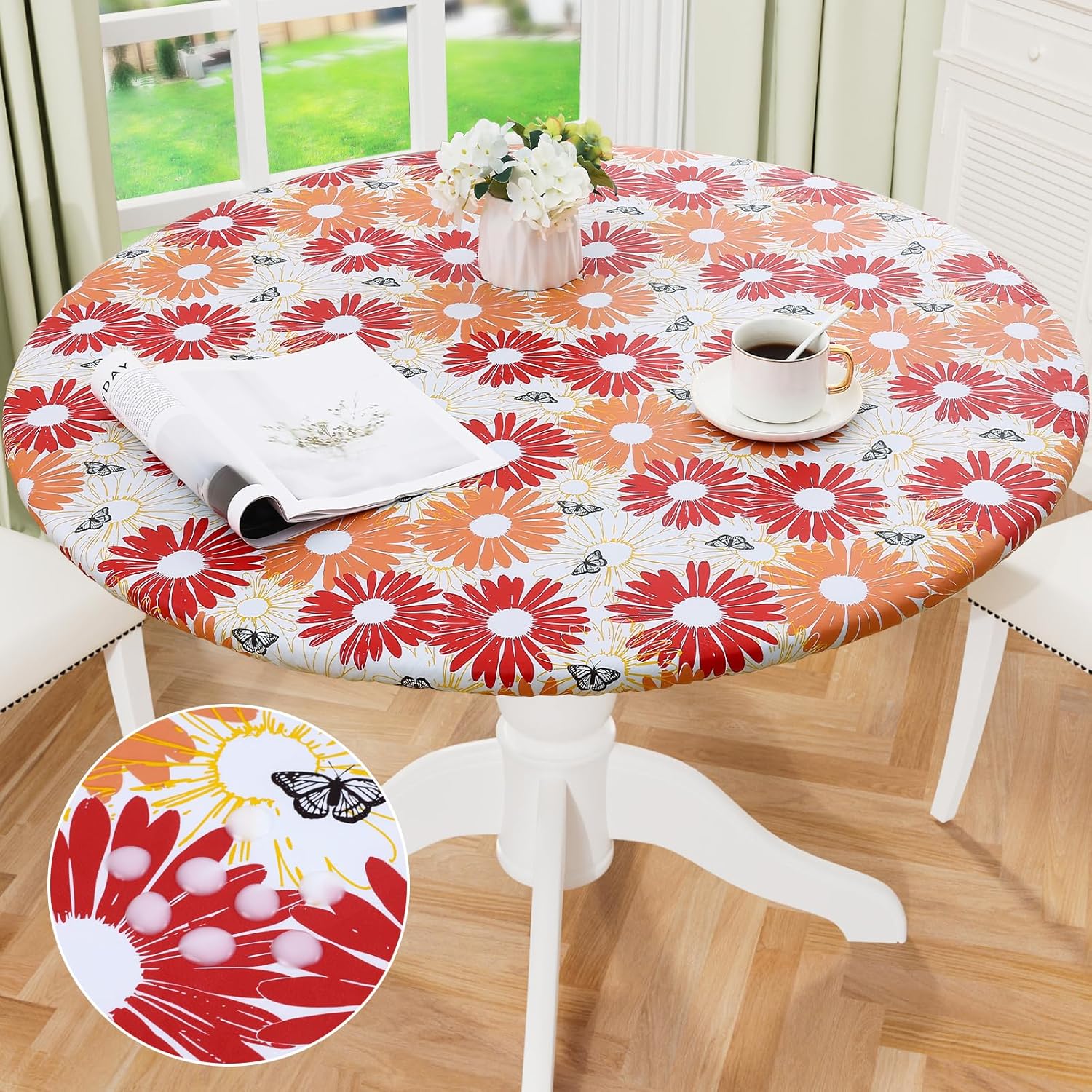 Round Fitted Tablecloth Elastic Edge Waterproof Oil Proof Plastic Table Cover - Picture 137 of 270