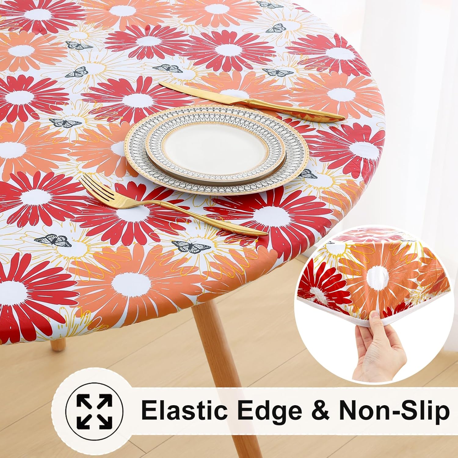 Round Fitted Tablecloth Elastic Edge Waterproof Oil Proof Plastic Table Cover - Picture 138 of 270