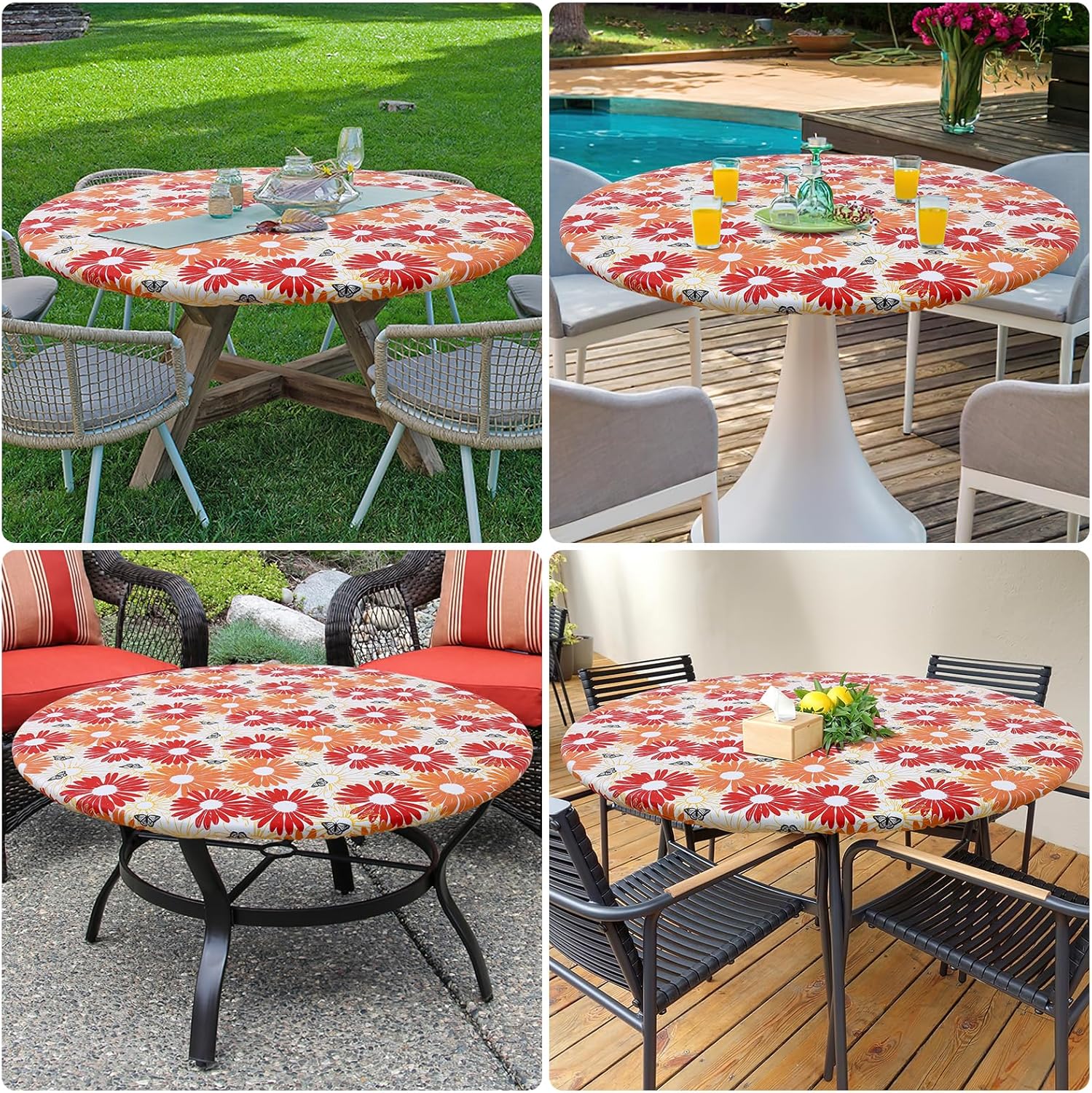 Round Fitted Tablecloth Elastic Edge Waterproof Oil Proof Plastic Table Cover - Picture 142 of 270