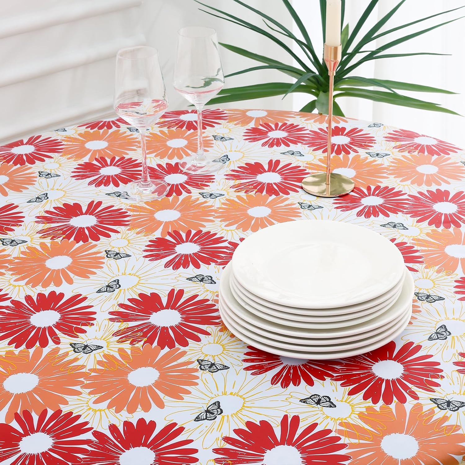 Round Fitted Tablecloth Elastic Edge Waterproof Oil Proof Plastic Table Cover - Picture 144 of 270