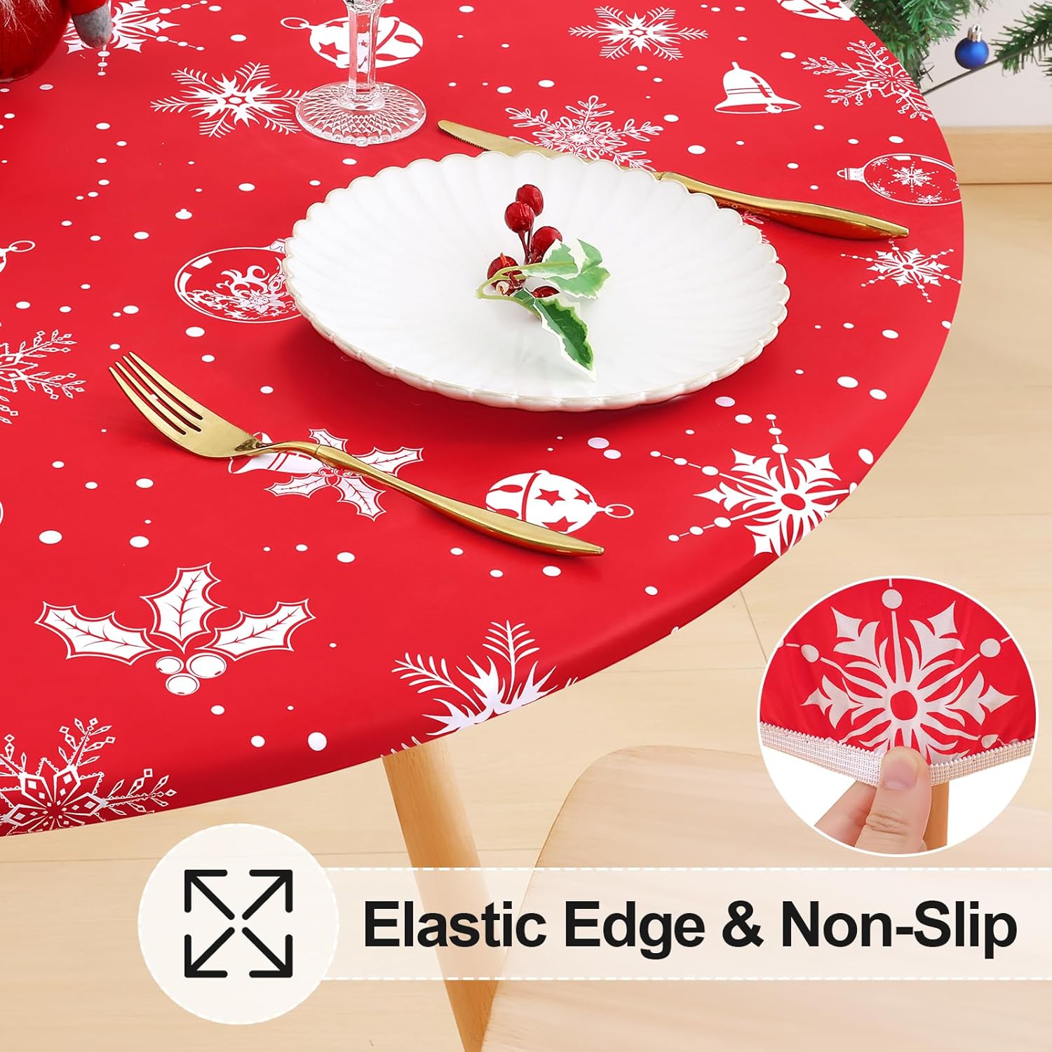 Round Fitted Tablecloth Elastic Edge Waterproof Oil Proof Plastic Table Cover - Picture 156 of 270