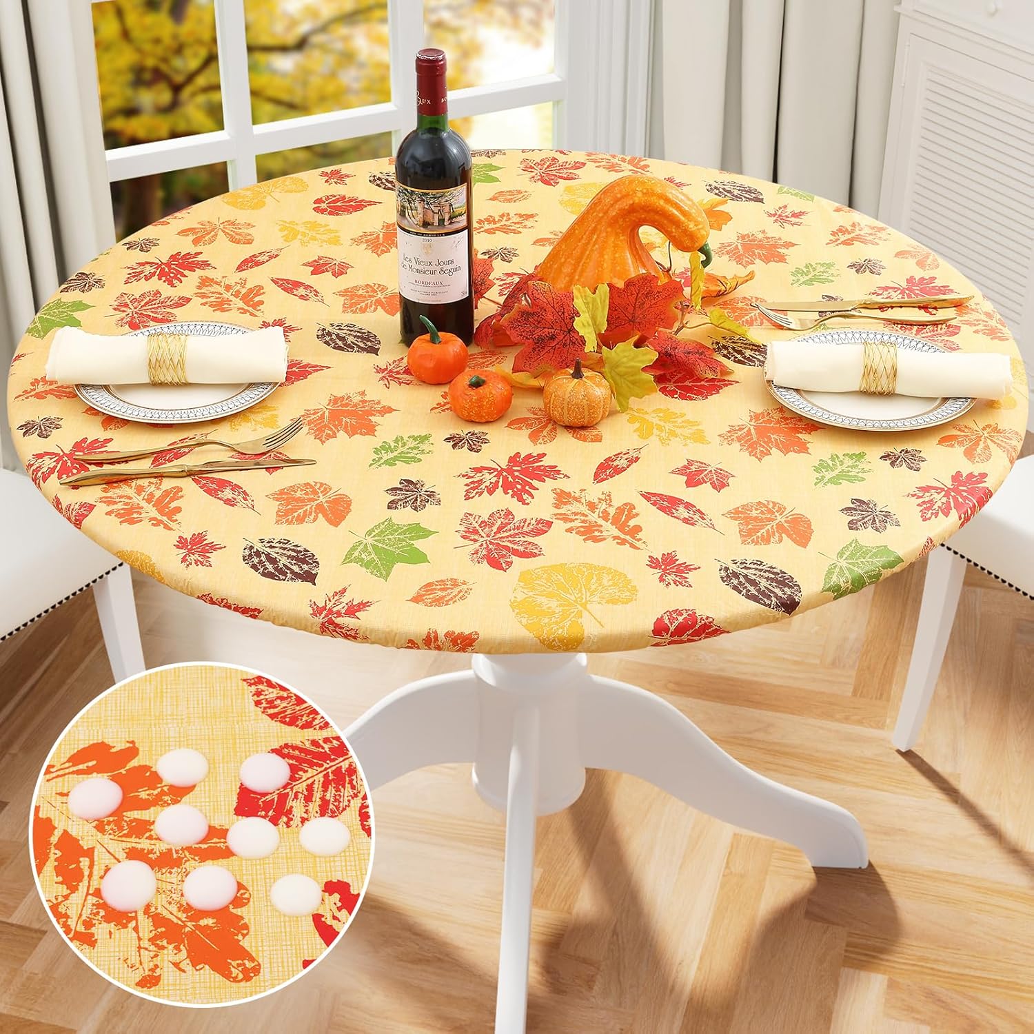 Round Fitted Tablecloth Elastic Edge Waterproof Oil Proof Plastic Table Cover - Picture 166 of 270