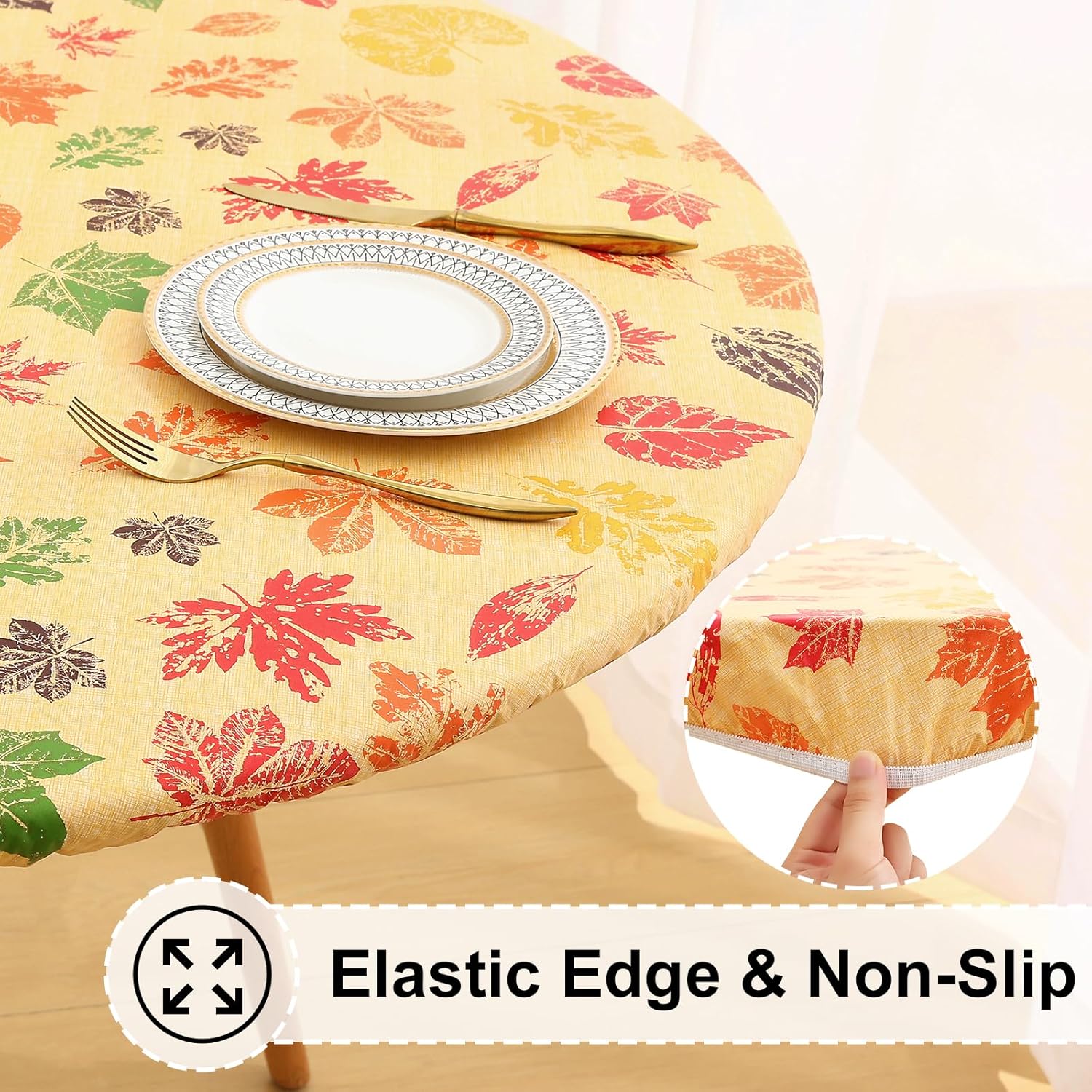 Round Fitted Tablecloth Elastic Edge Waterproof Oil Proof Plastic Table Cover - Picture 167 of 270