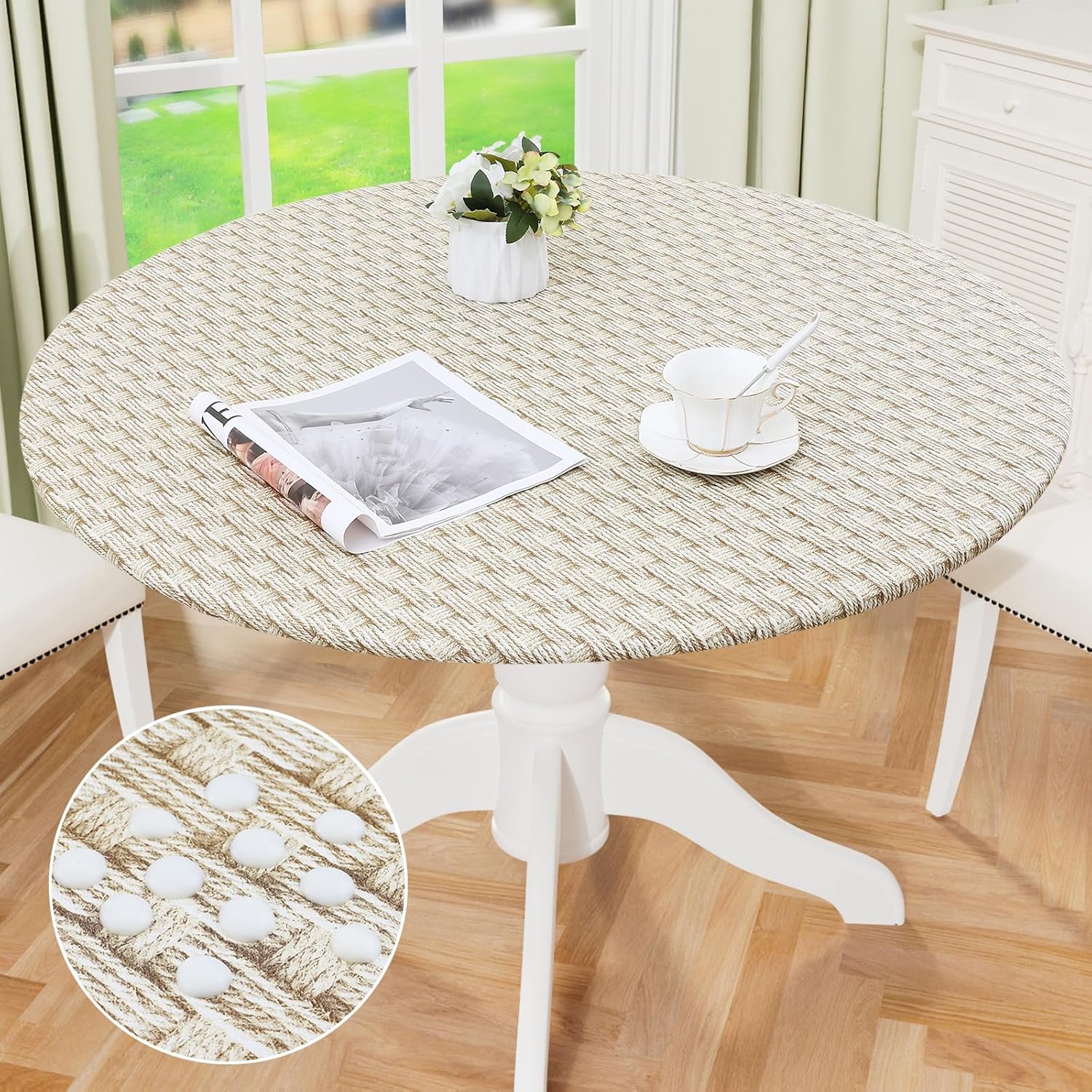 Round Fitted Tablecloth Elastic Edge Waterproof Oil Proof Plastic Table Cover - Picture 172 of 270