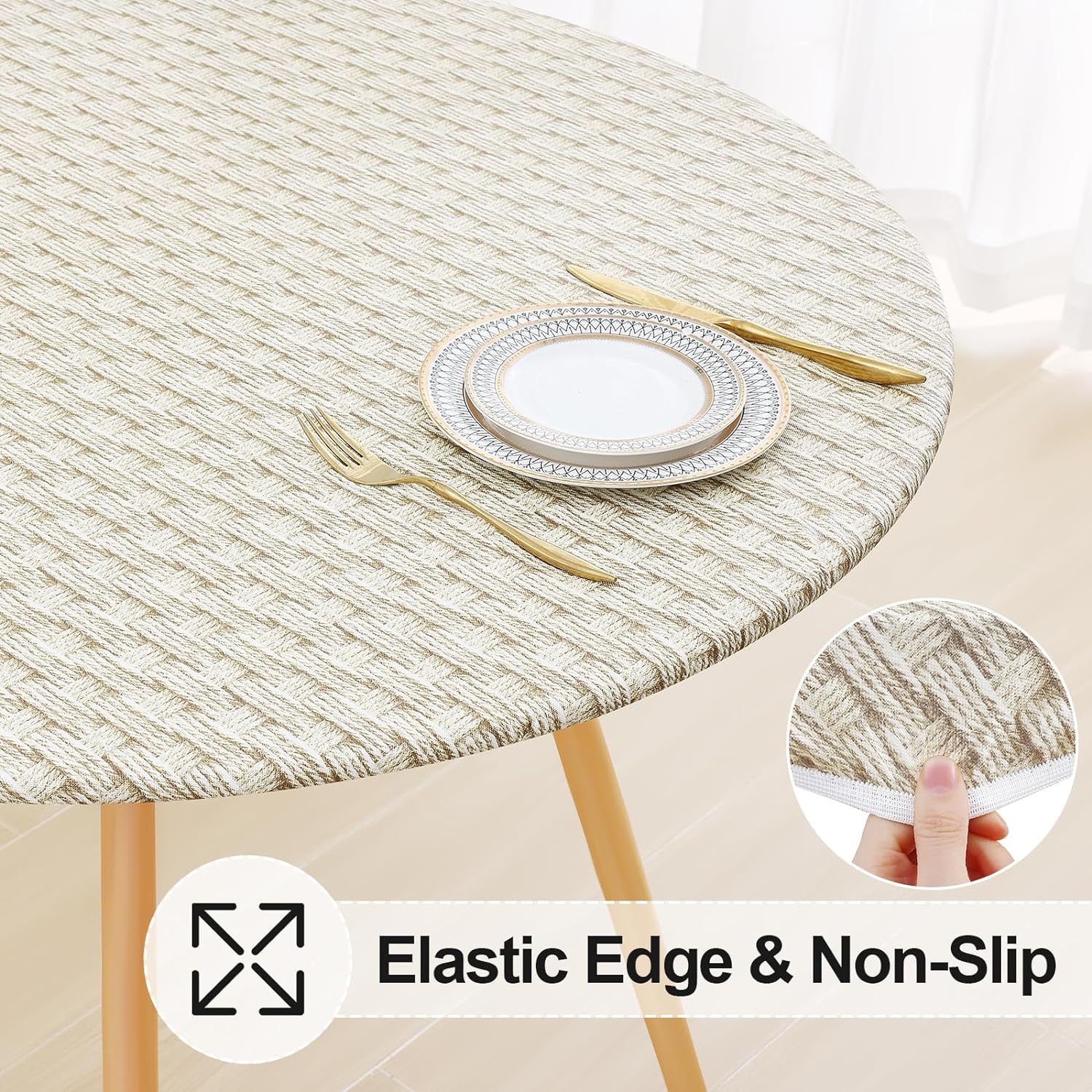 Round Fitted Tablecloth Elastic Edge Waterproof Oil Proof Plastic Table Cover - Picture 173 of 270