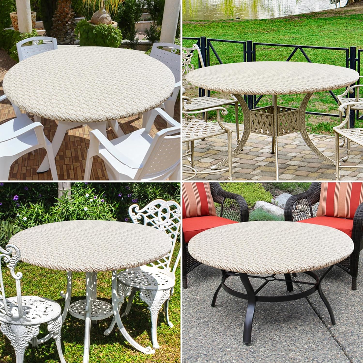 Round Fitted Tablecloth Elastic Edge Waterproof Oil Proof Plastic Table Cover - Picture 177 of 270