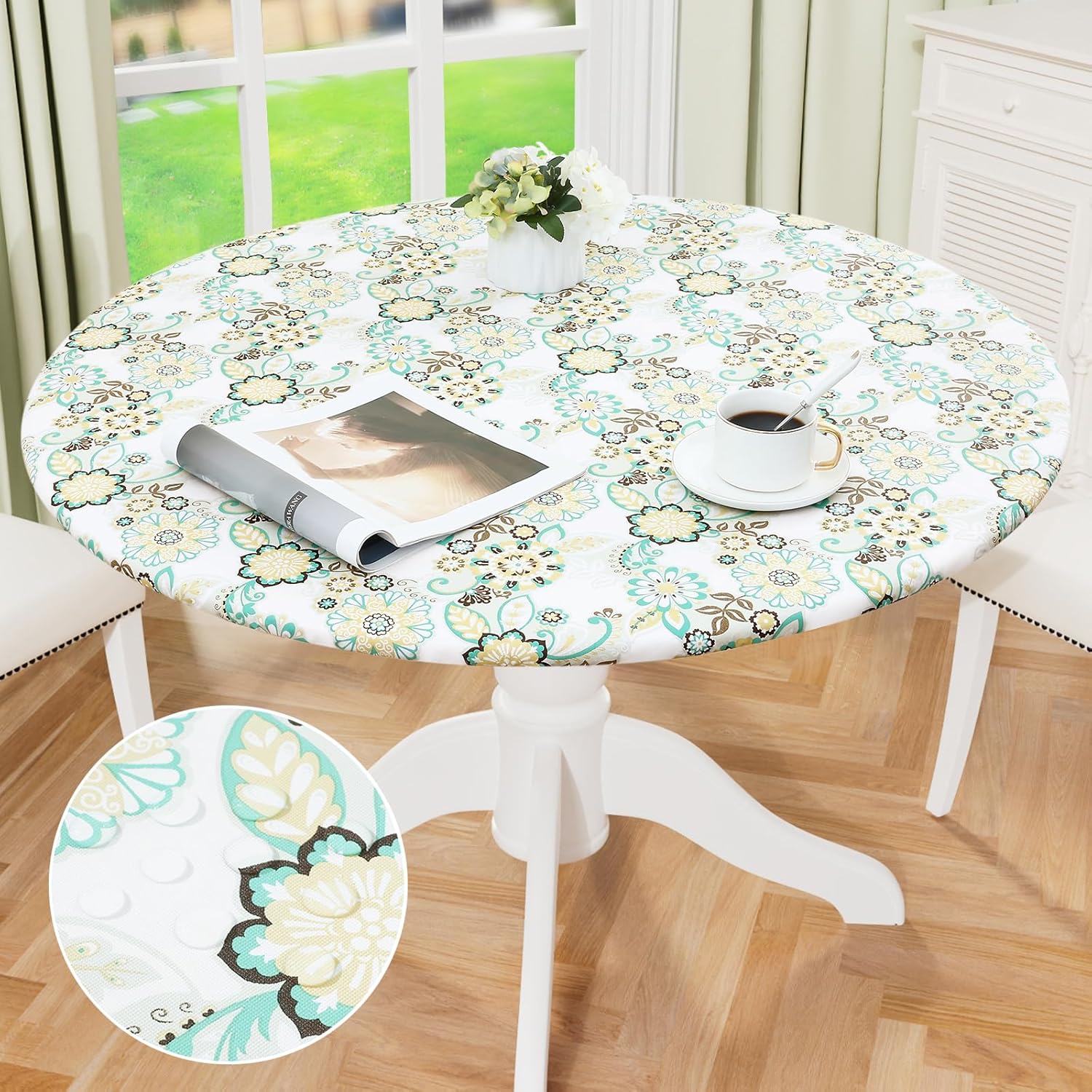 Round Fitted Tablecloth Elastic Edge Waterproof Oil Proof Plastic Table Cover - Picture 181 of 270