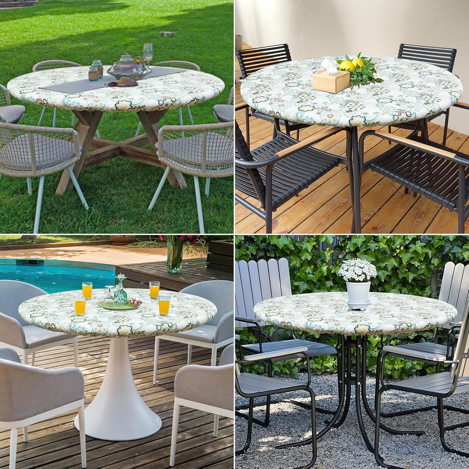 Round Fitted Tablecloth Elastic Edge Waterproof Oil Proof Plastic Table Cover - Picture 186 of 270
