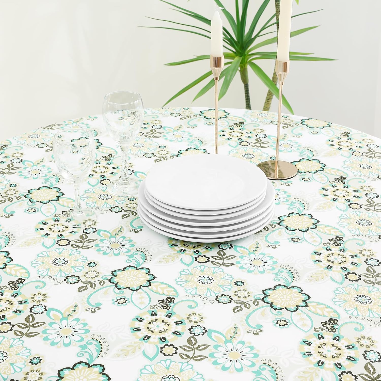 Round Fitted Tablecloth Elastic Edge Waterproof Oil Proof Plastic Table Cover - Picture 188 of 270