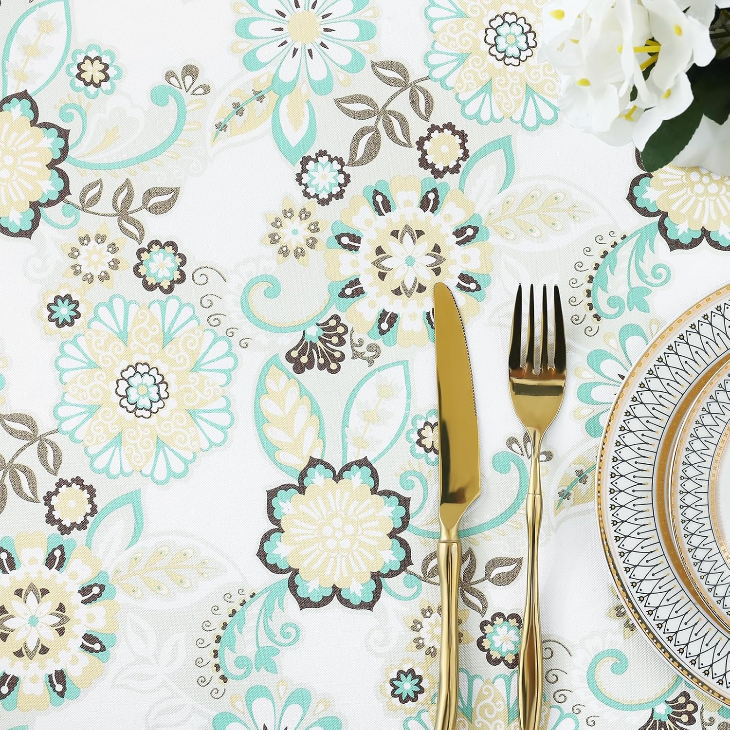 Round Fitted Tablecloth Elastic Edge Waterproof Oil Proof Plastic Table Cover - Picture 191 of 270