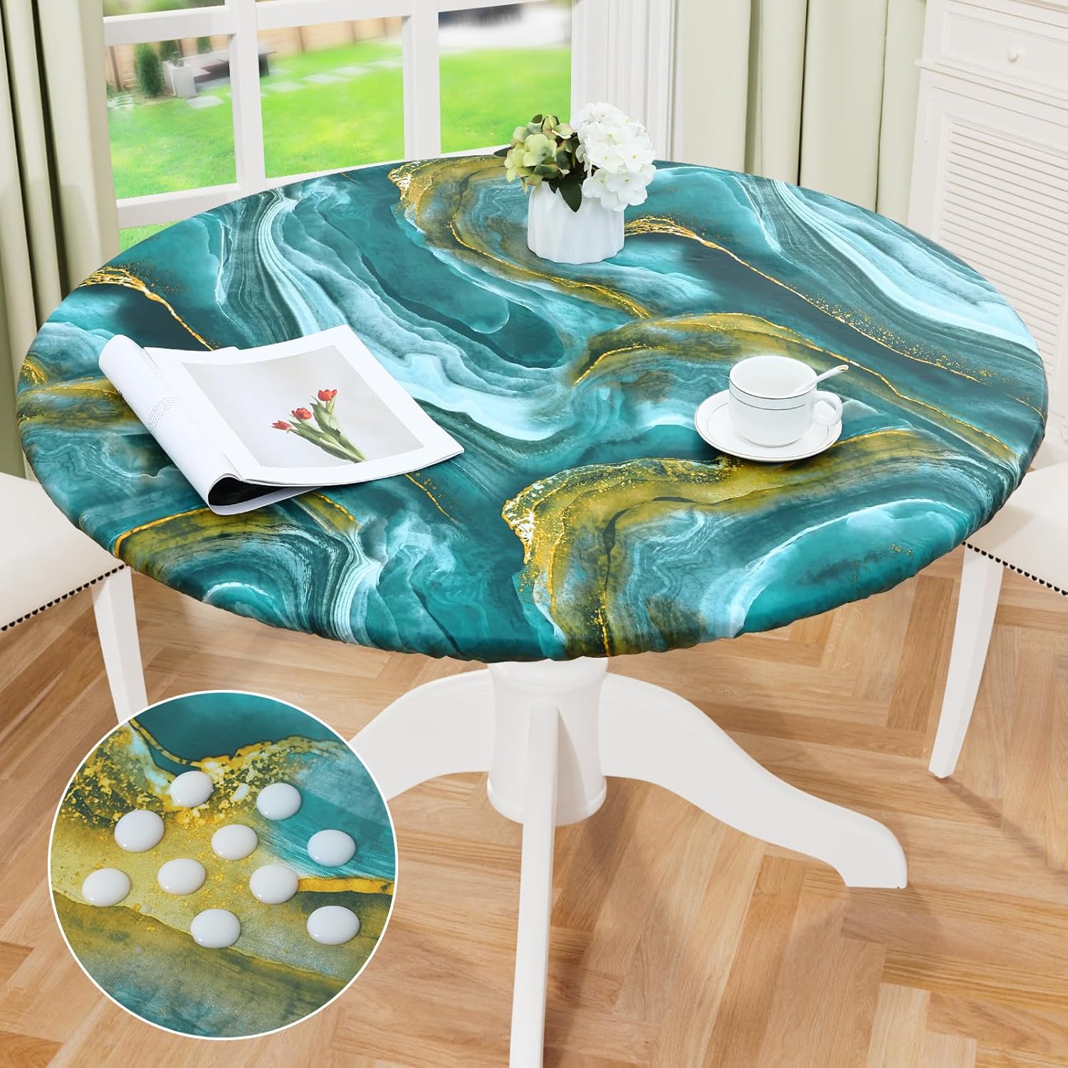 Round Fitted Tablecloth Elastic Edge Waterproof Oil Proof Plastic Table Cover - Picture 192 of 270