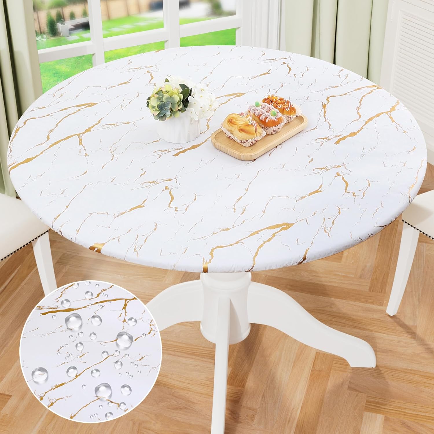 Round Fitted Tablecloth Elastic Edge Waterproof Oil Proof Plastic Table Cover - Picture 193 of 270