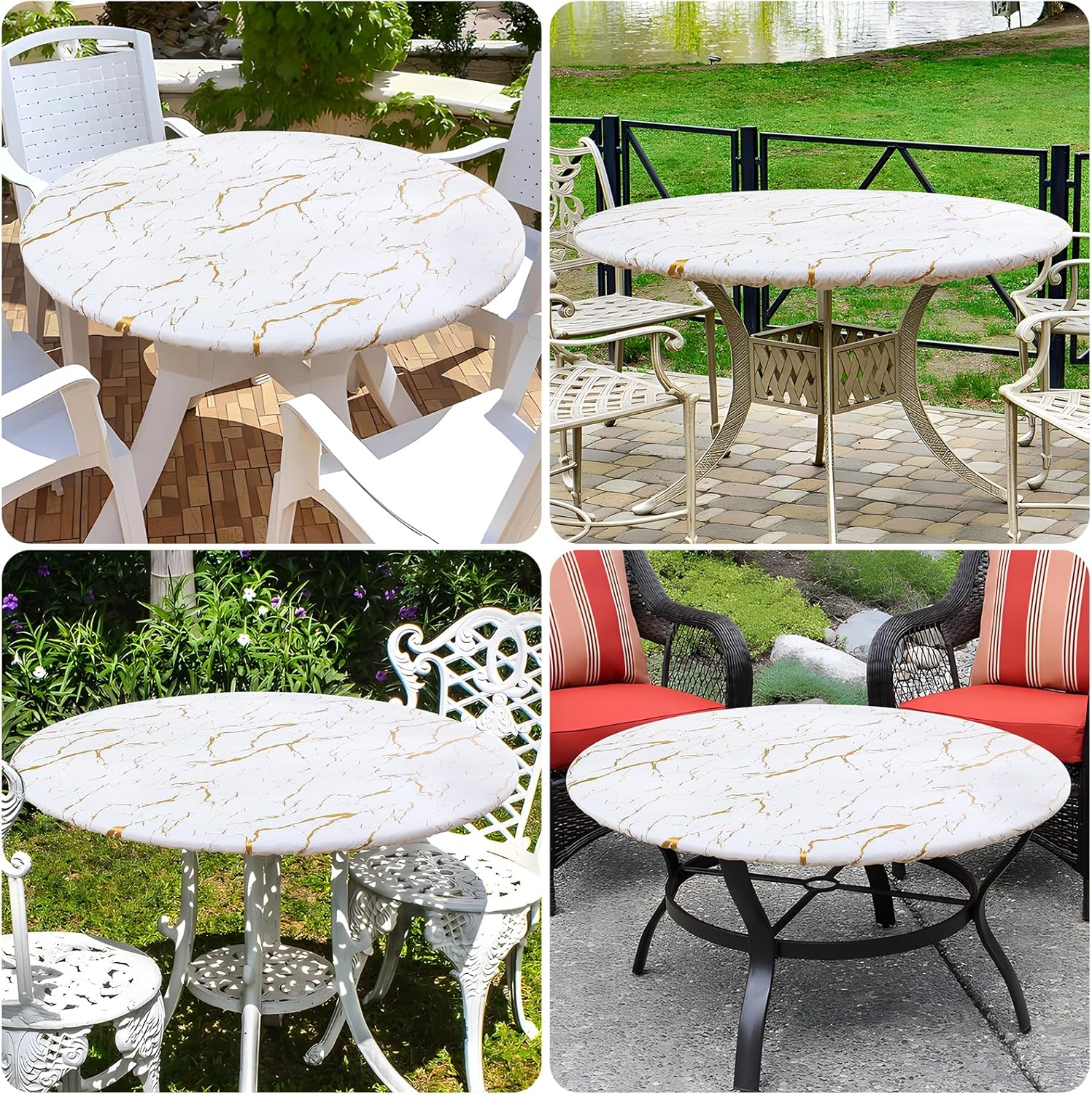 Round Fitted Tablecloth Elastic Edge Waterproof Oil Proof Plastic Table Cover - Picture 198 of 270